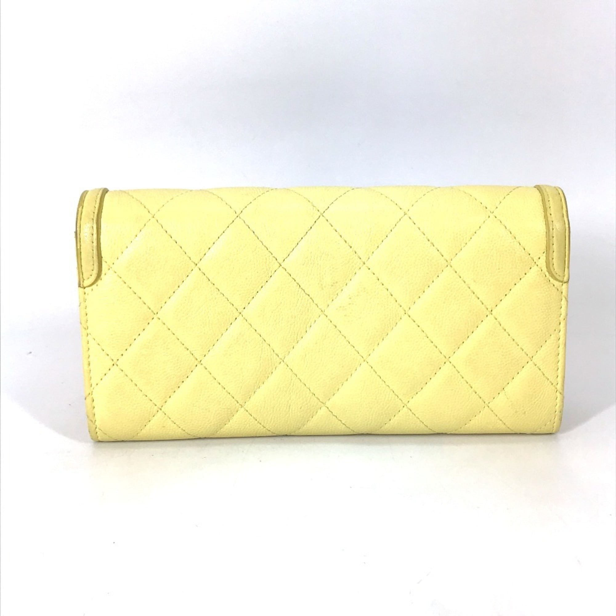 Chanel Yellow Grained Calfskin Long Wallet (Bi-Fold) (Pre-Owned)
