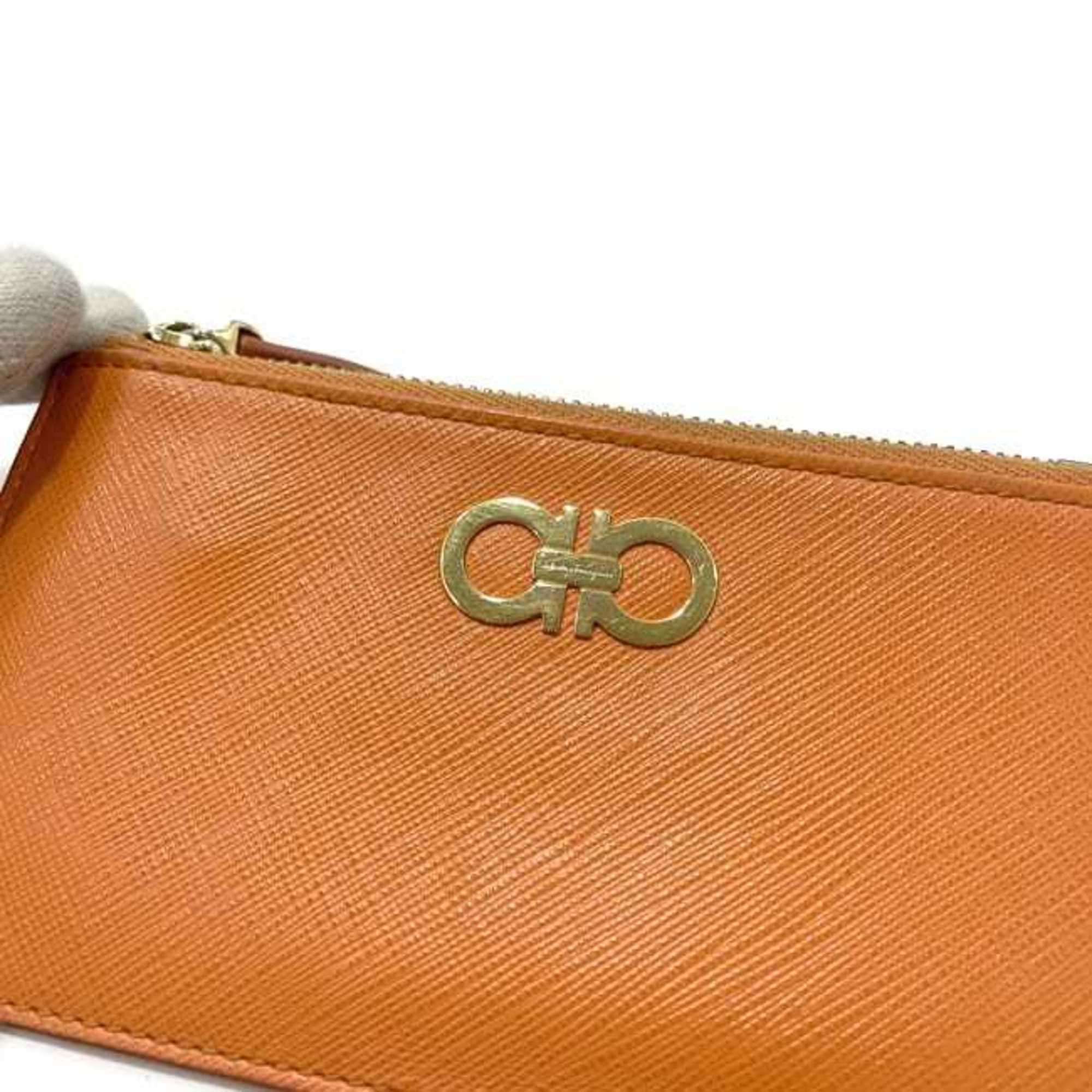Salvatore Ferragamo Orange Leather Coin Purse/Coin Case (Pre-Owned)