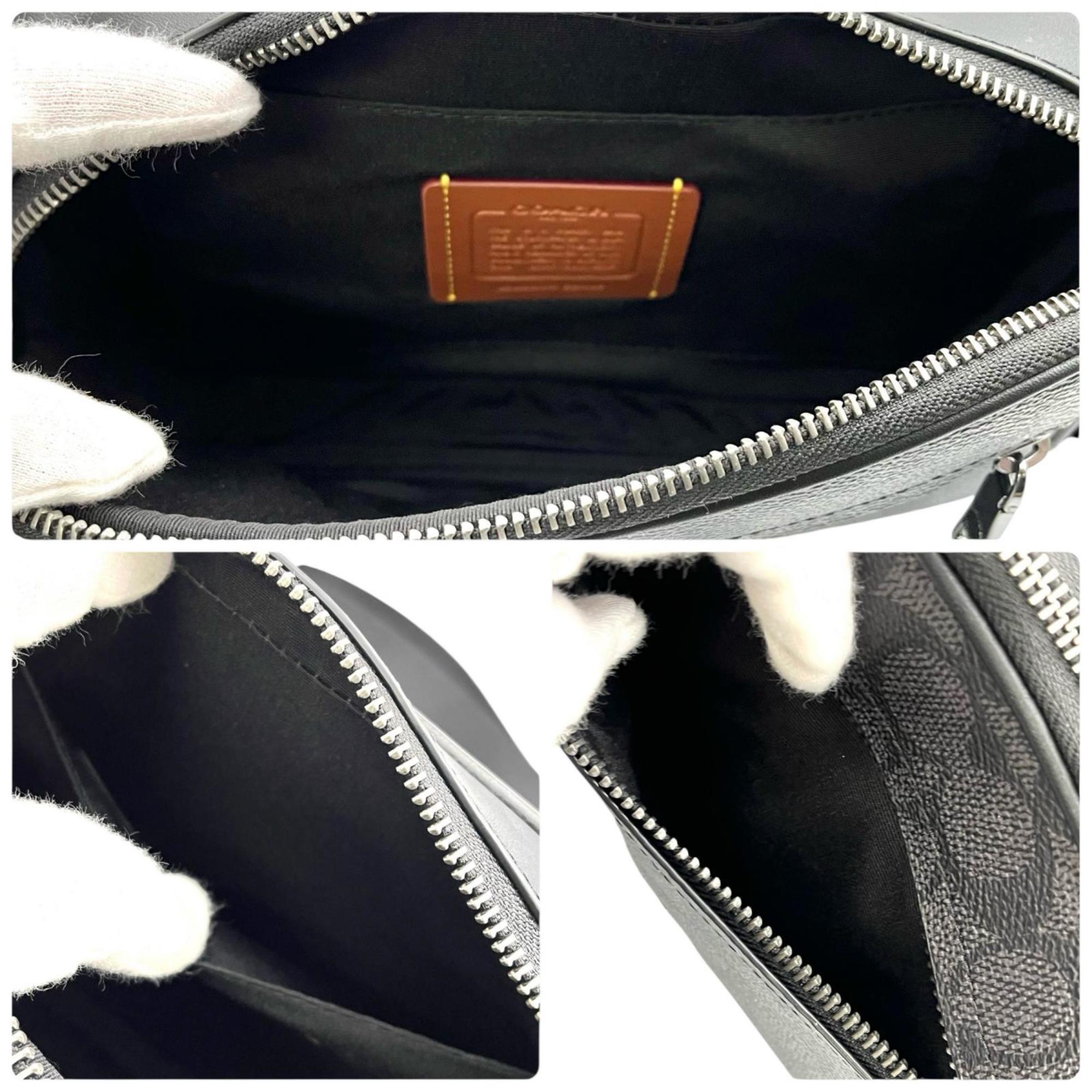 Coach Black Signature Line Leather Pouch Sling Bag (Pre-Owned)