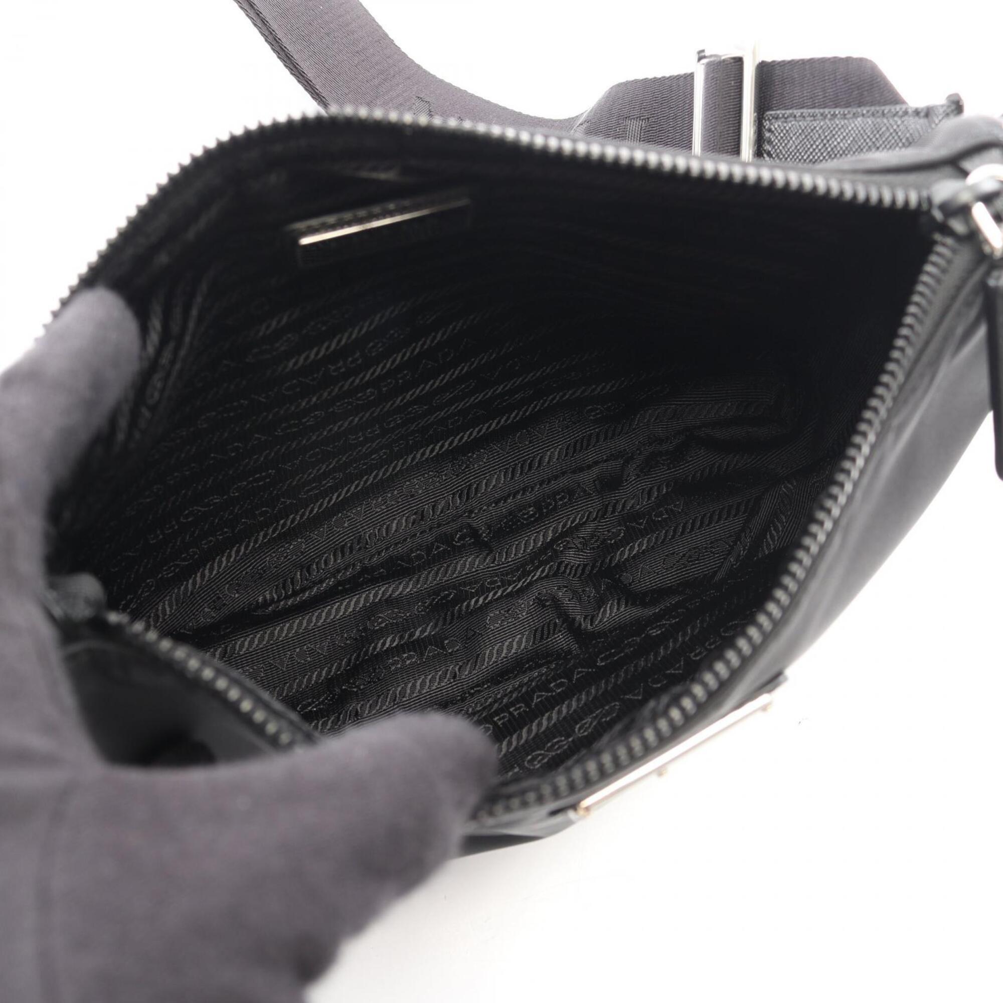 Prada Black Nylon Leather Handbag Pouch Shoulder Bag (Pre-Owned)