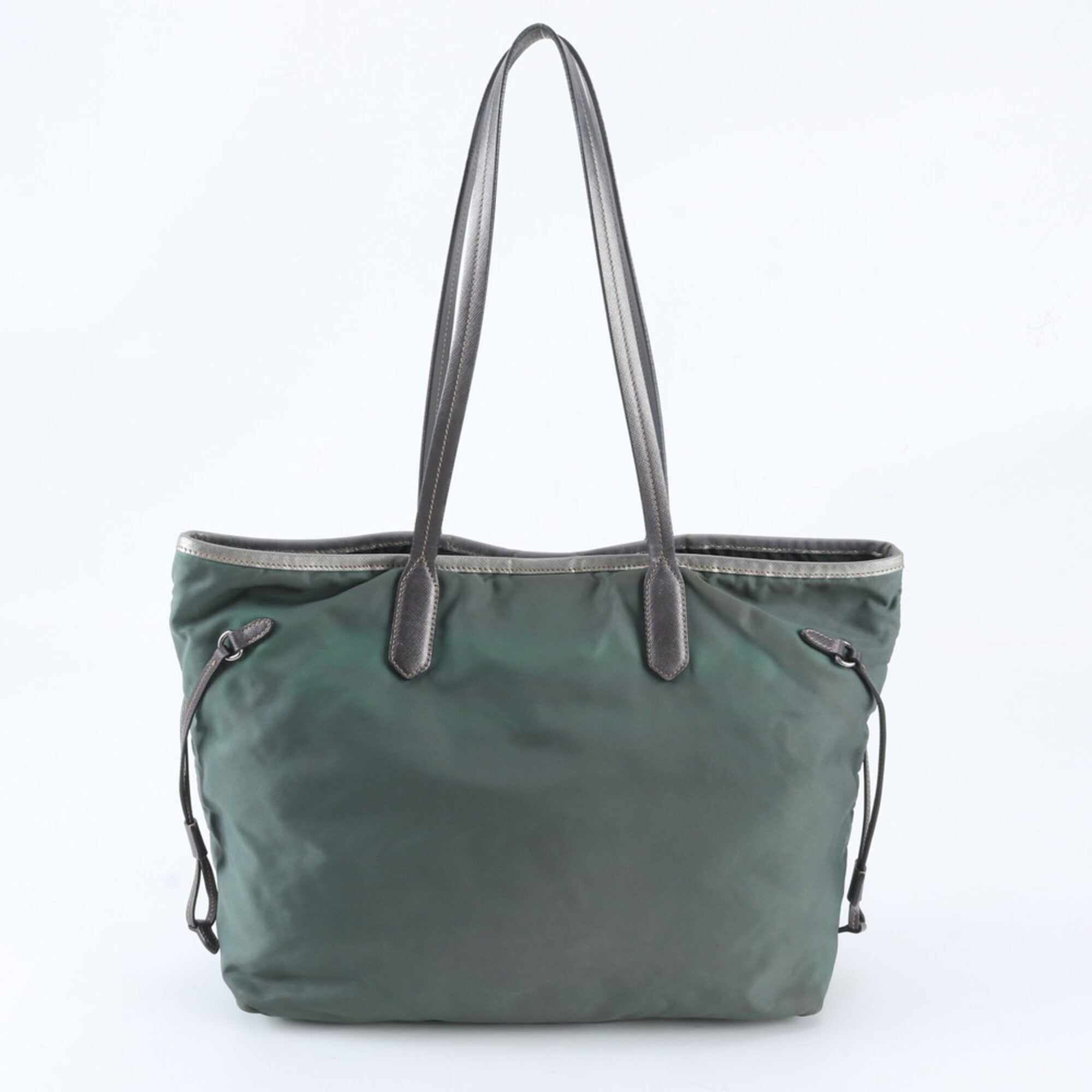 Prada Green Nylon Leather Handbag Shoulder Bag Tote Bag (Pre-Owned)