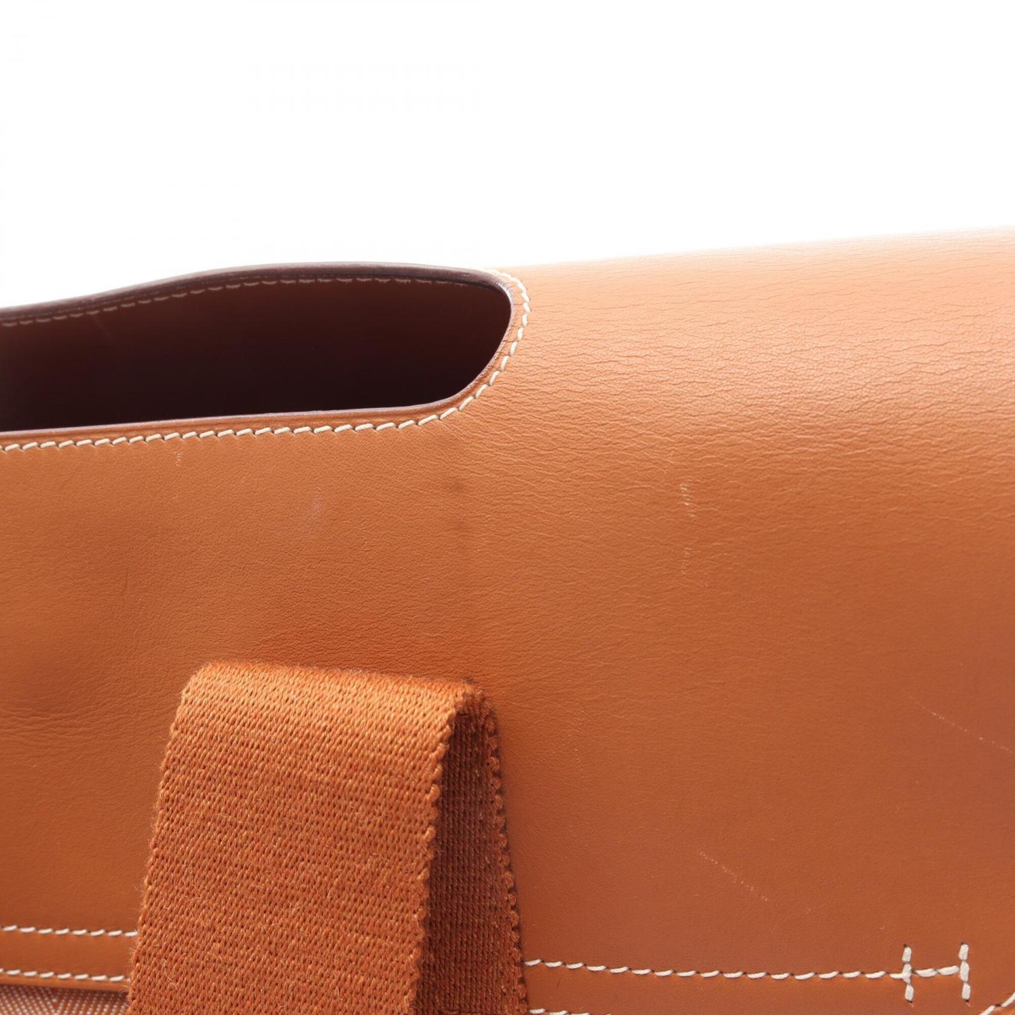 Hermes Brown Toile Chevron Swift Leather Handbag (Pre-Owned)