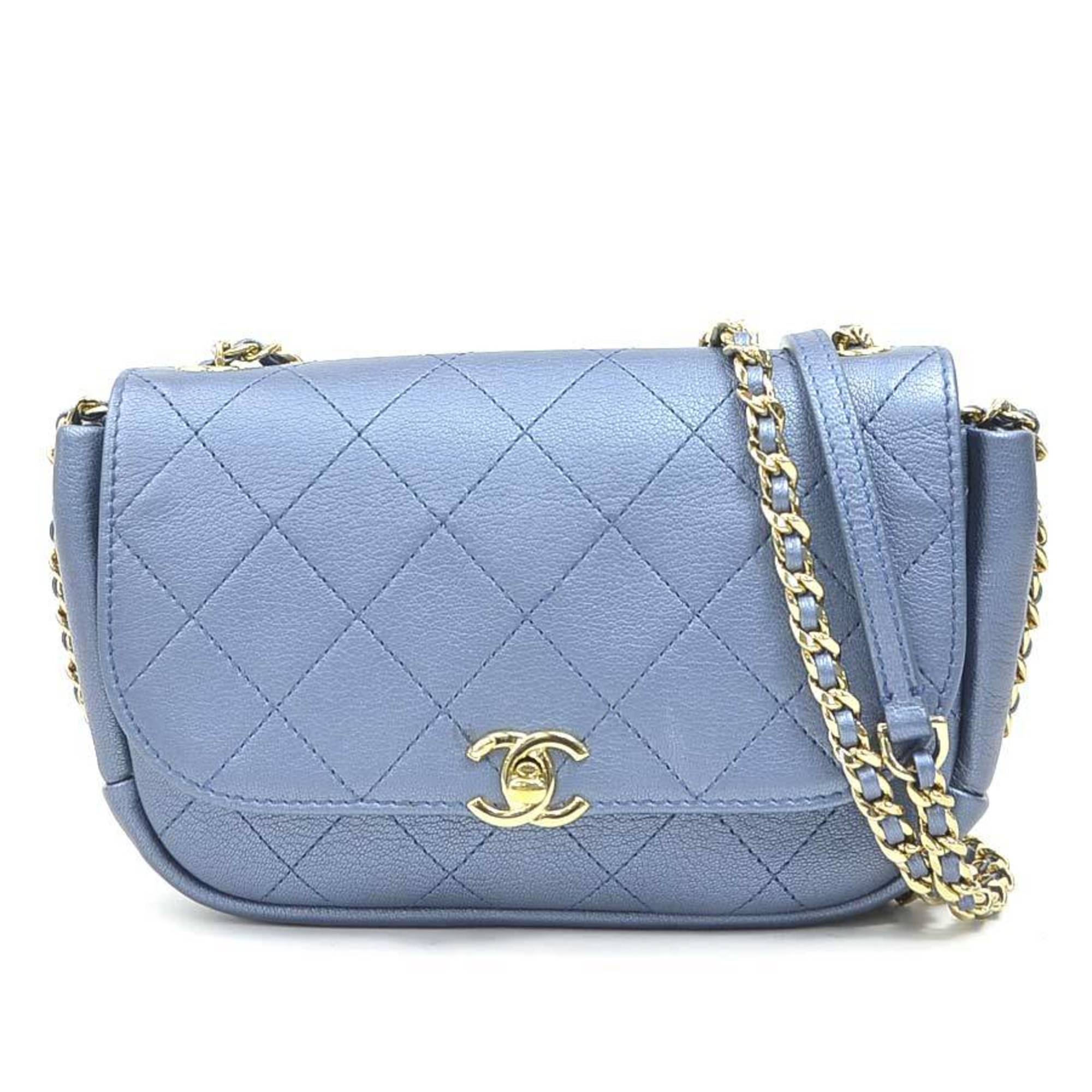 Chanel Metallic Blue Leather Shoulder Bag (Pre-Owned)