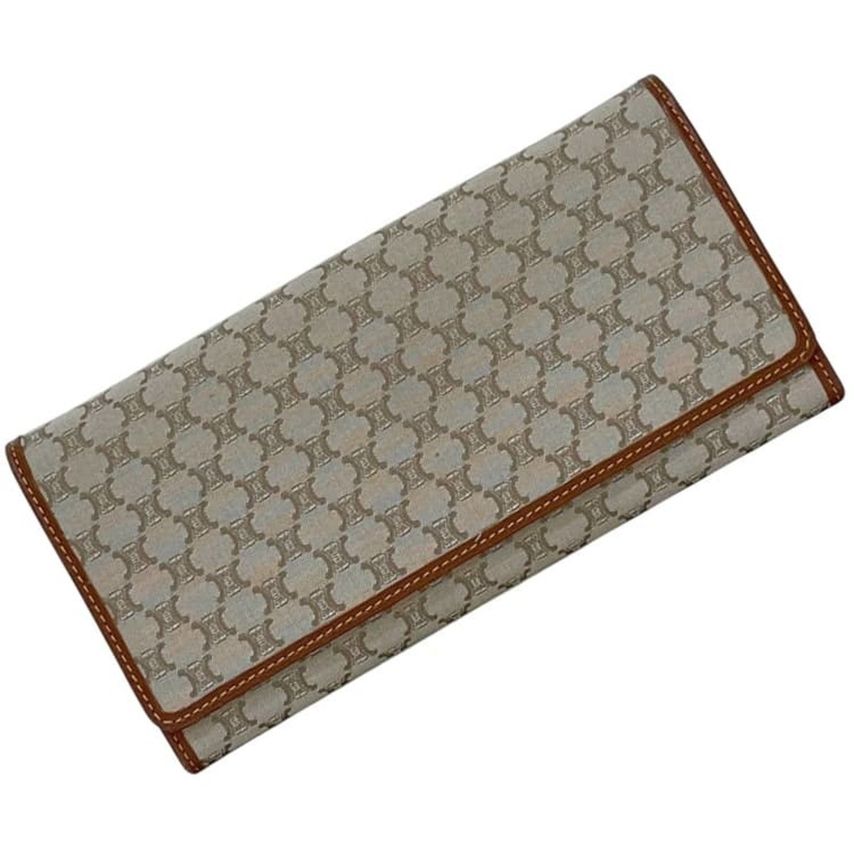 Celine Beige Brown Nylon Leather Long Wallet (Bi-Fold) (Pre-Owned)