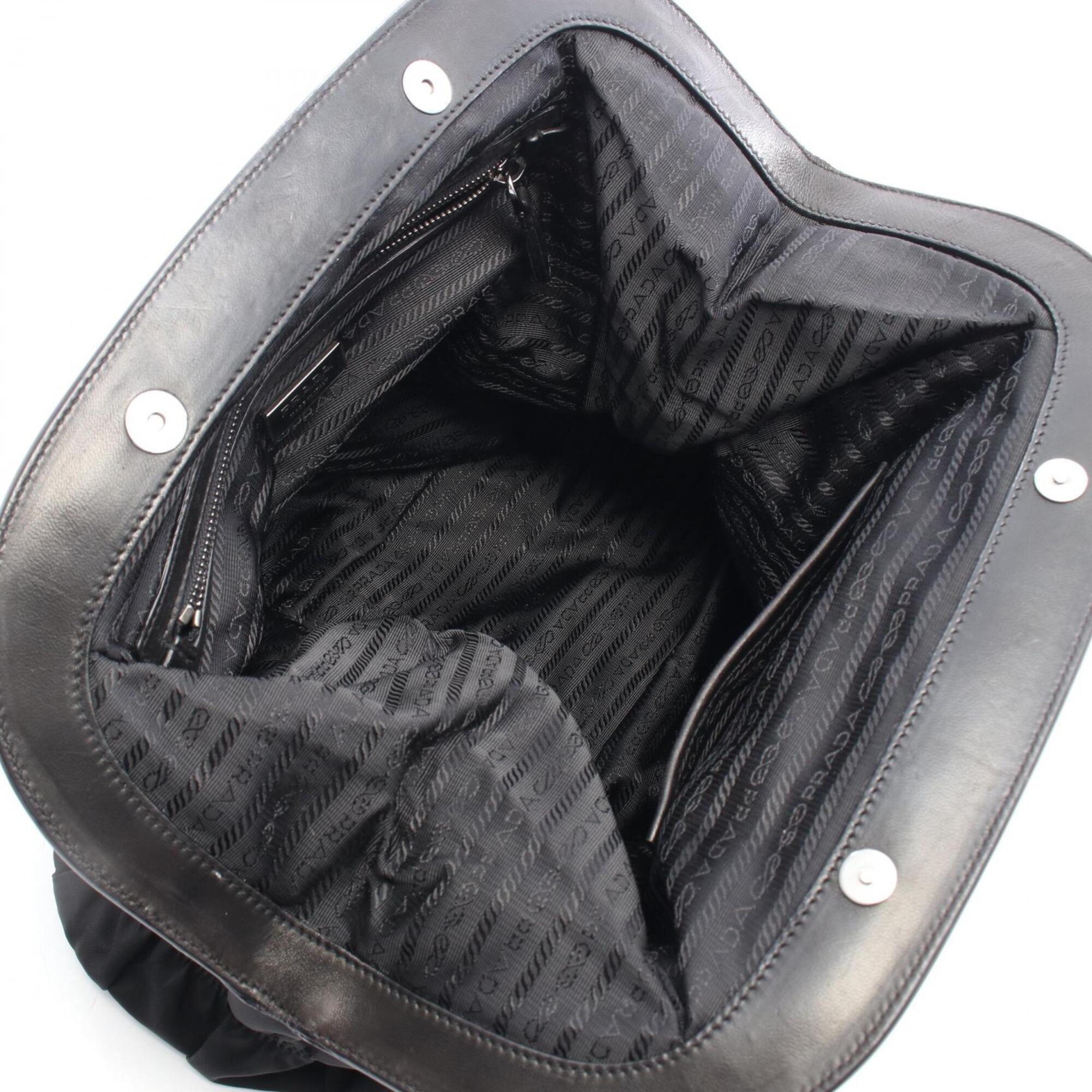 Prada Black Nylon Leather Handbag Tote Bag (Pre-Owned)
