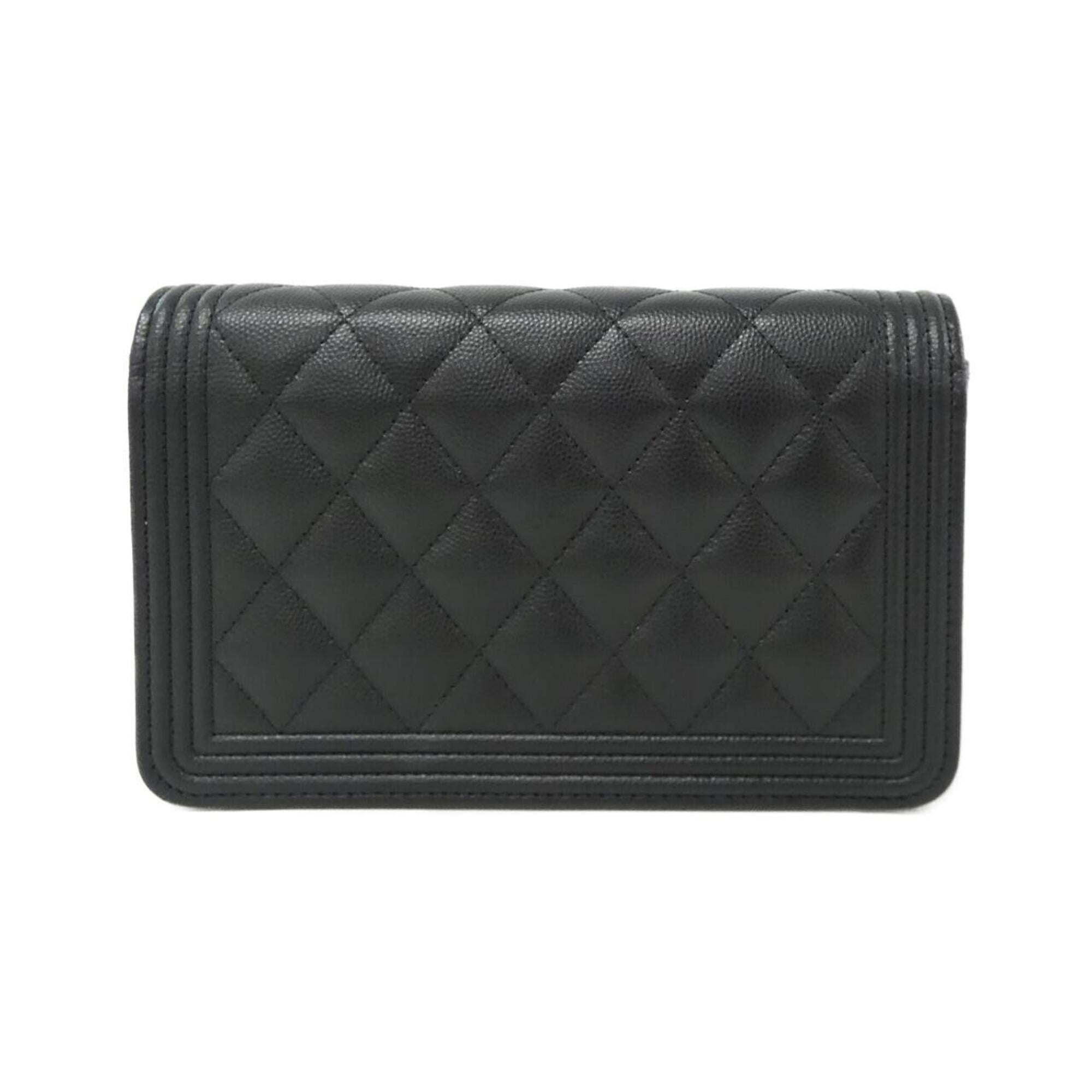 Chanel Black Grained Calfskin Chain/Shoulder Wallet (Pre-Owned)