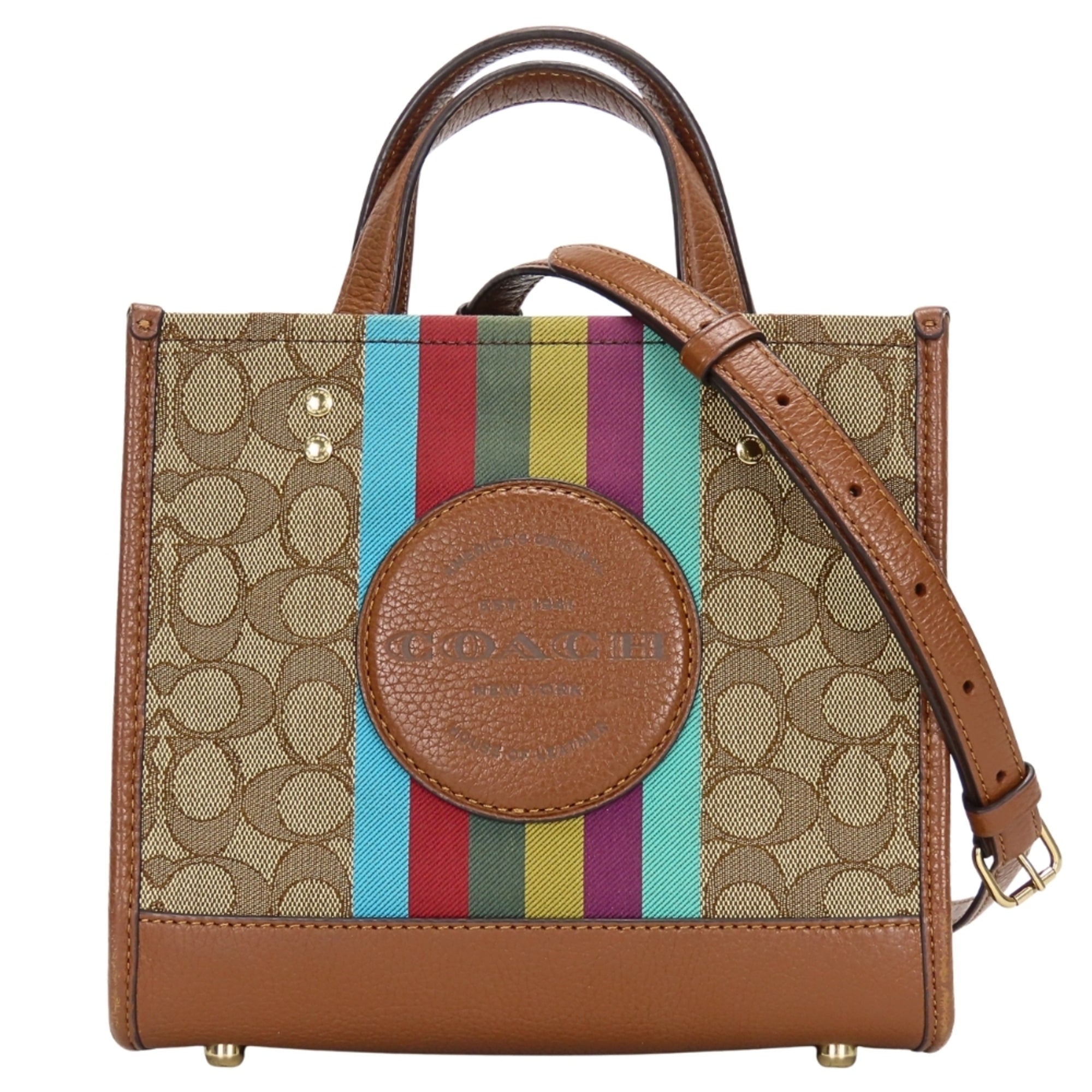 Coach Signature Brown Gray Canvas Leather Handbag (Pre-Owned)