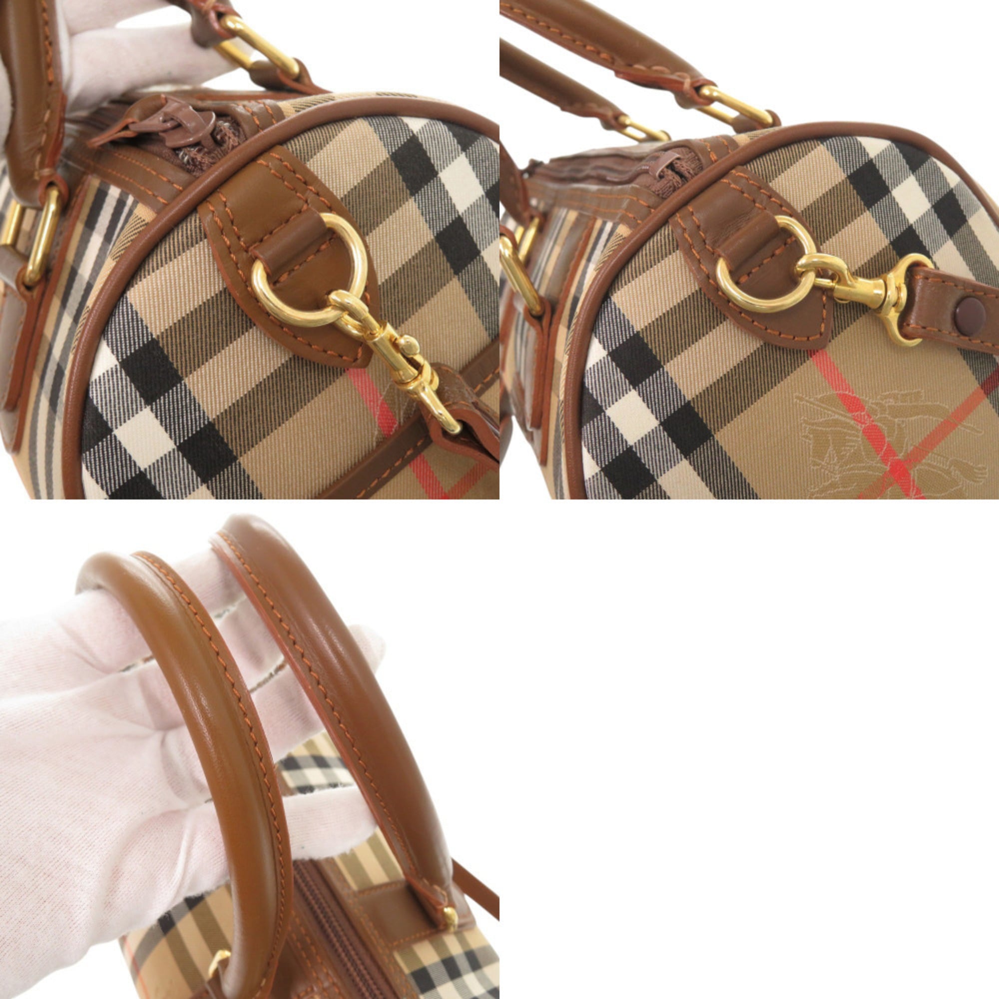 Burberry Beige Brown Canvas Leather Boston Bag Handbag Shoulder Bag (Pre-Owned)