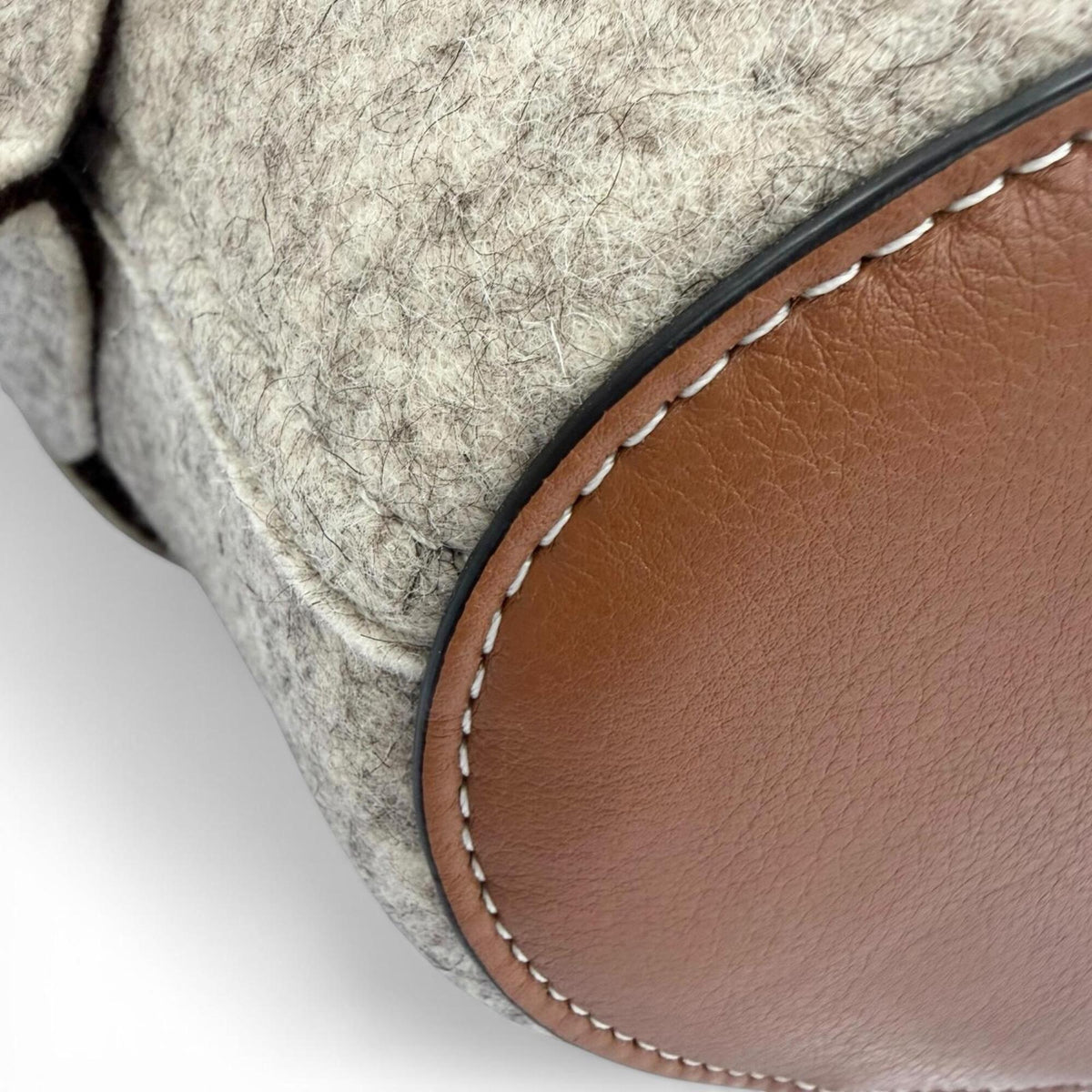 Loewe Gray Brown Felt Leather Basket Handbag (Pre-Owned)