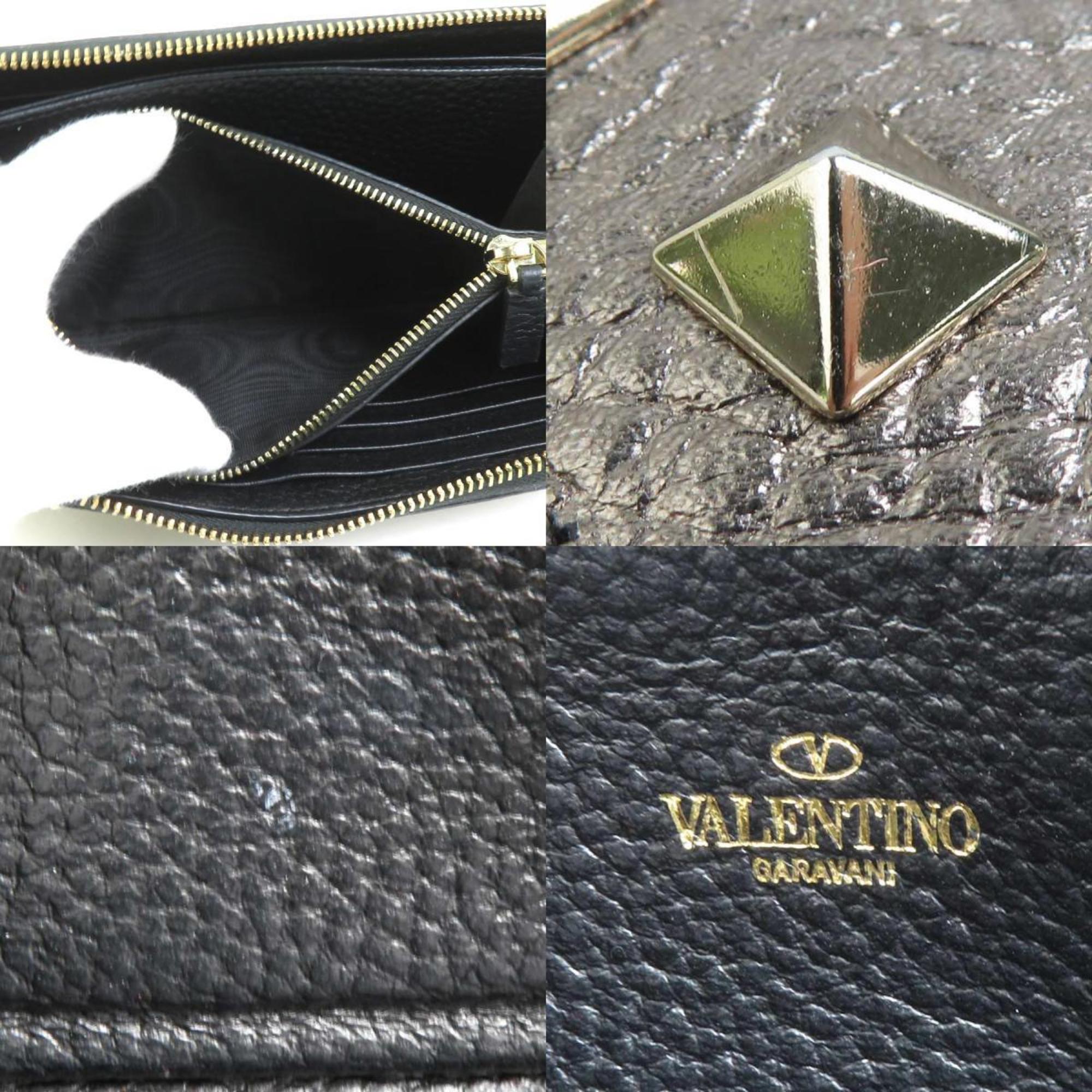 Valentino Garavani Gold Black Leather Coin Purse/Coin Case (Pre-Owned)