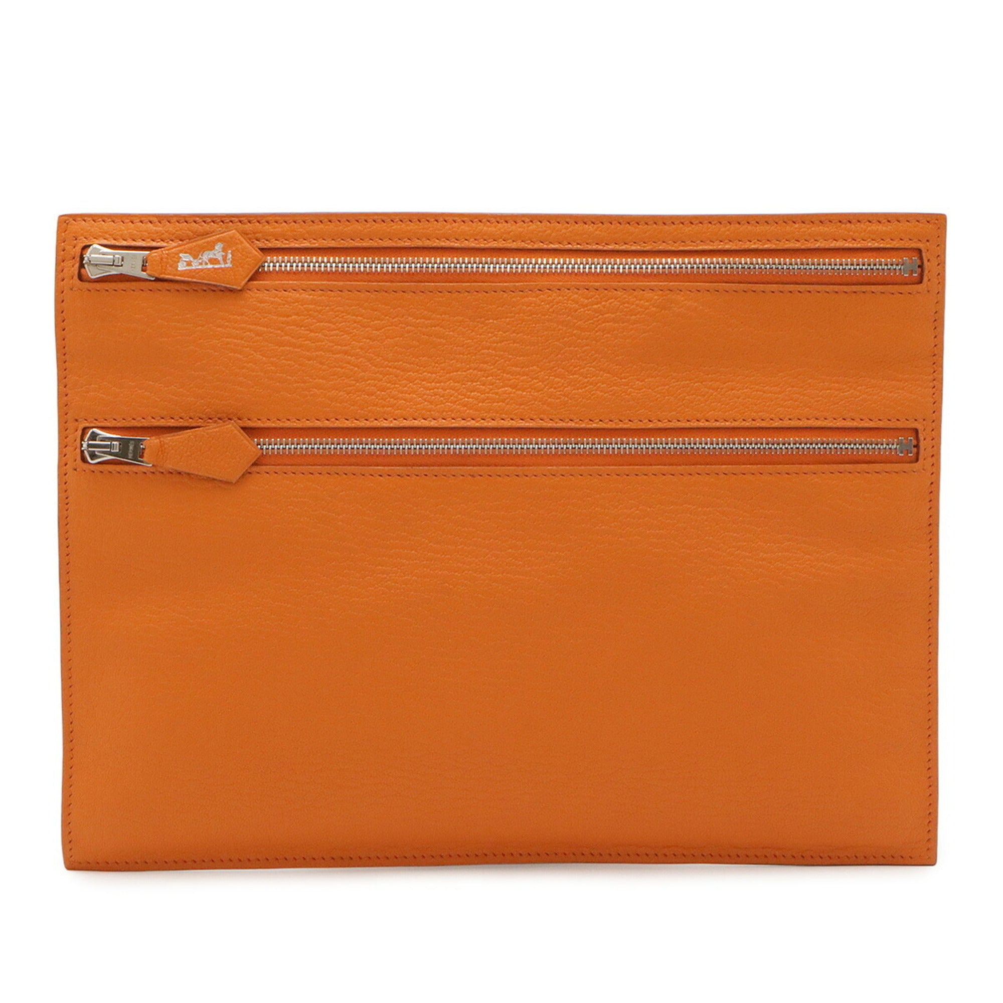 Hermes Orange Leather Clutch Bag Pouch (Pre-Owned)