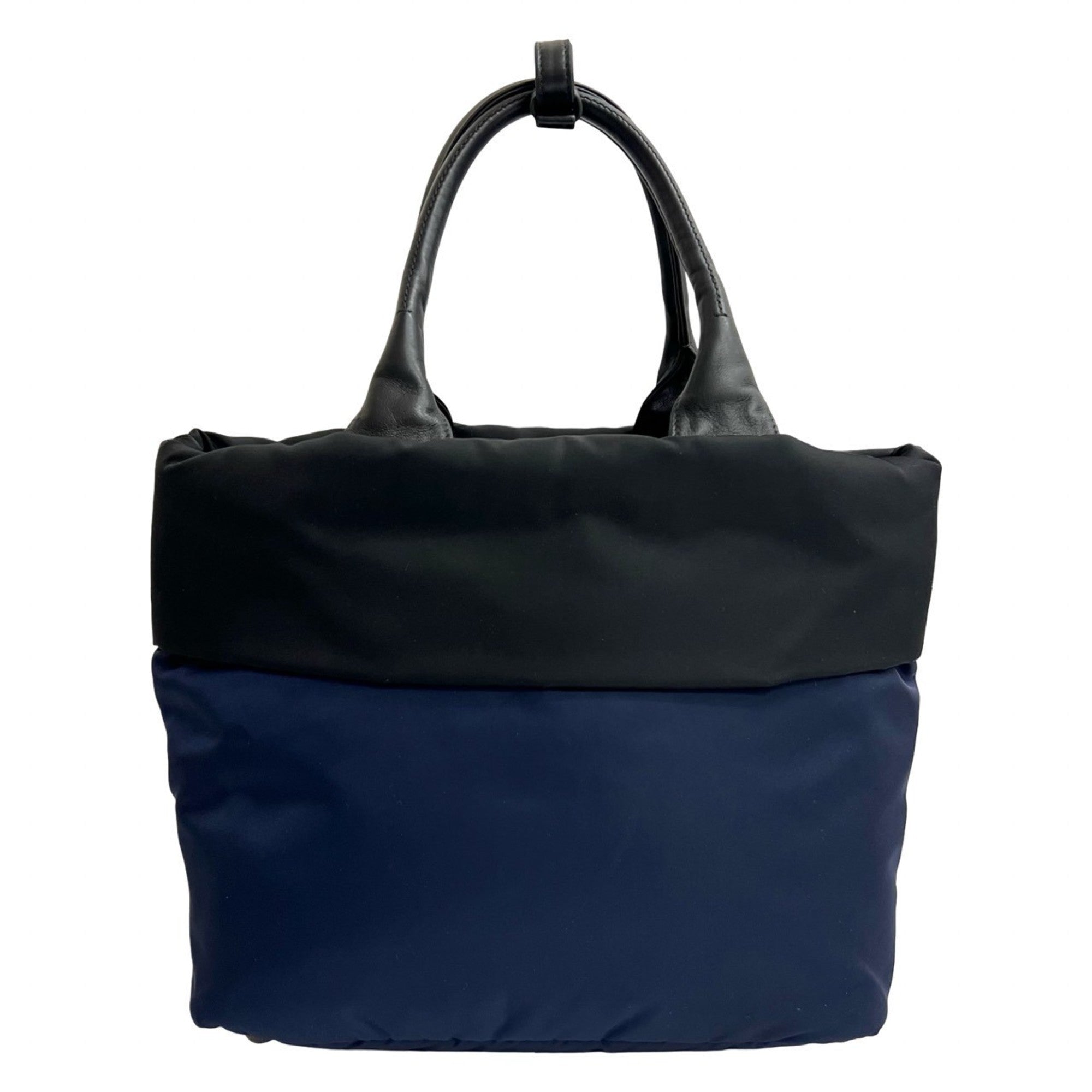 Prada Black Navy Nylon Leather Handbag Shoulder Bag Tote Bag (Pre-Owned)
