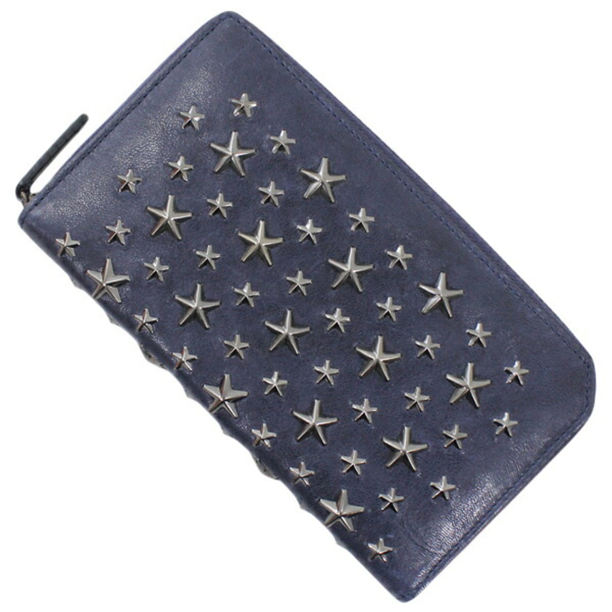 Jimmy Choo Gunmetal Navy Leather Long Wallet (Bi-Fold) (Pre-Owned)