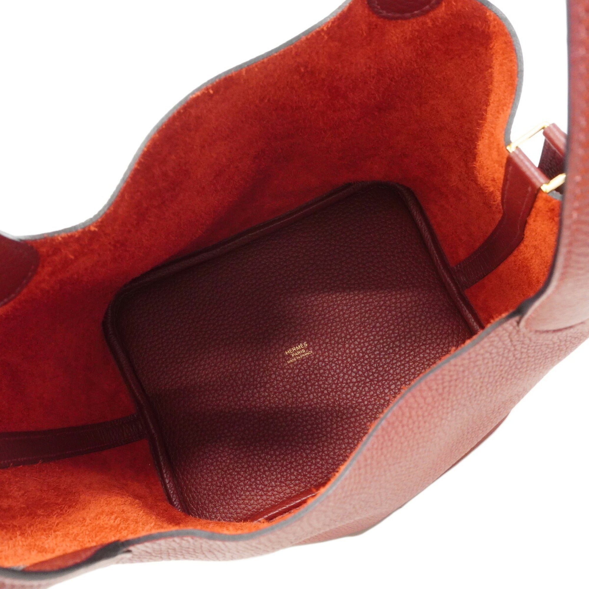 Hermes Rouge H Taurillon Clemence Leather Handbag (Pre-Owned)