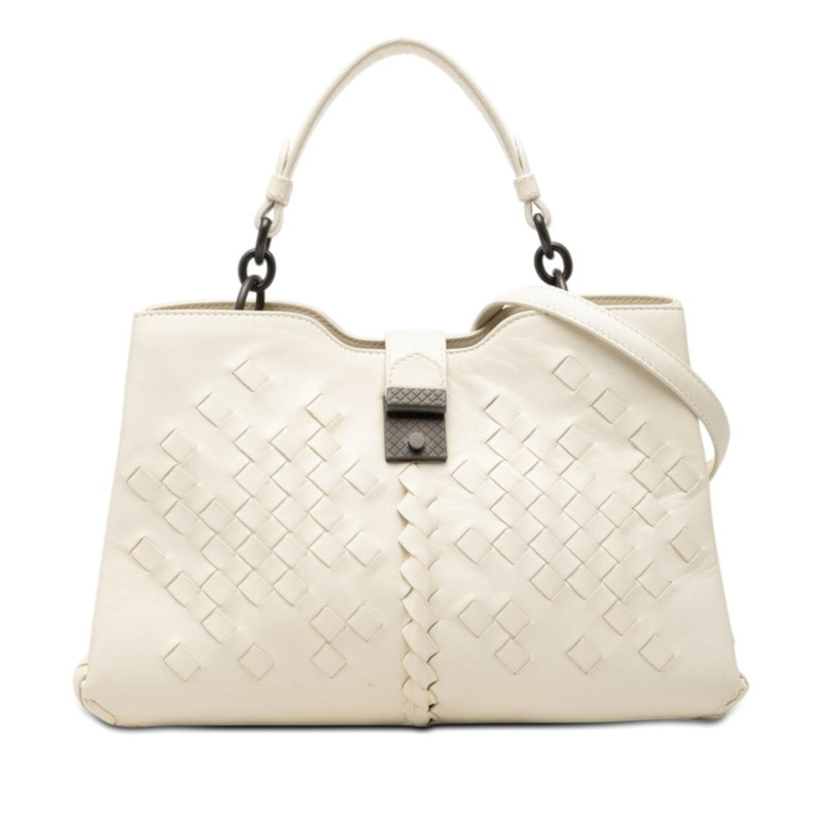 Bottega Veneta Off-White Leather Handbag Shoulder Bag (Pre-Owned)