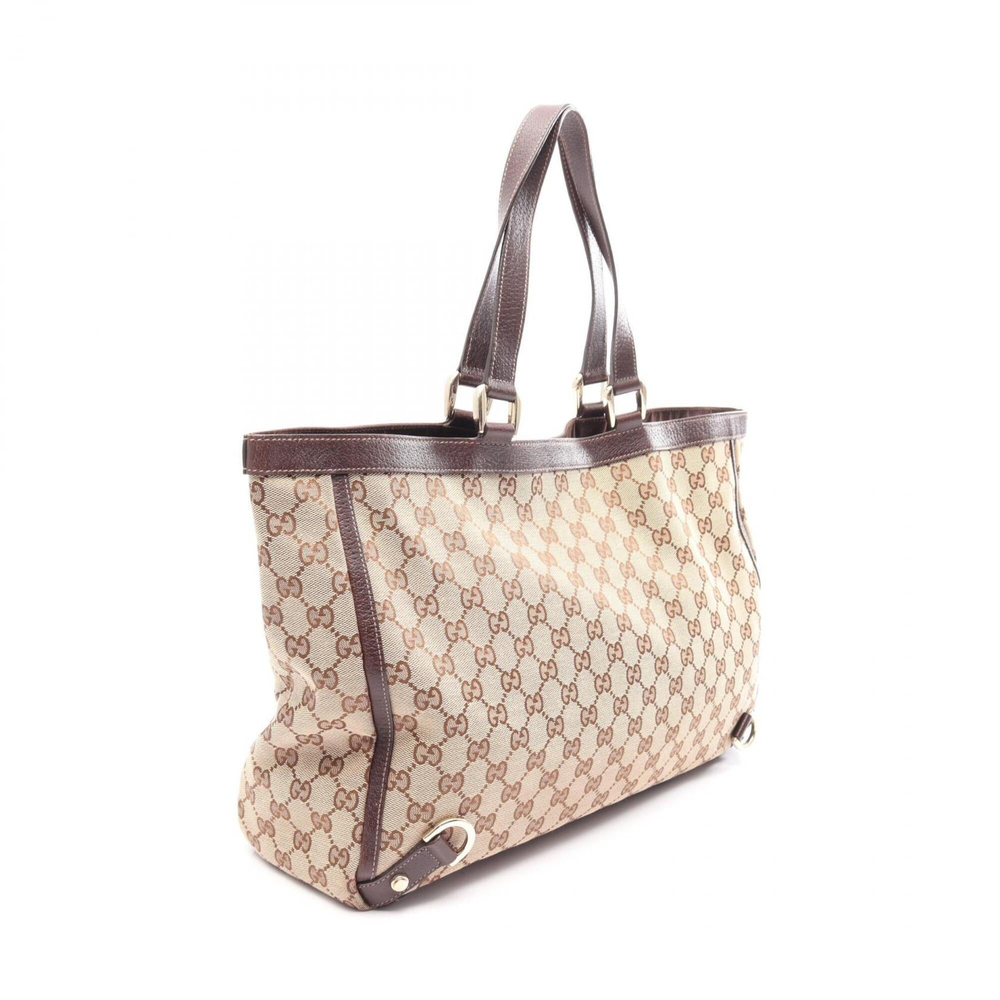 Gucci Beige Brown Canvas Leather Handbag Tote Bag (Pre-Owned)