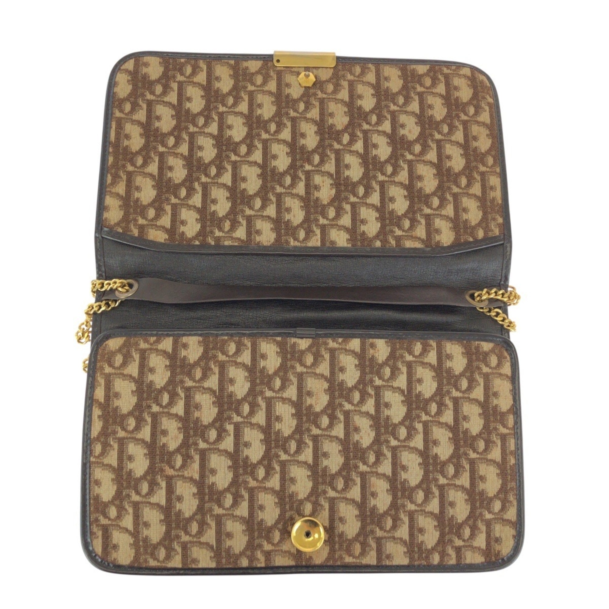 Christian Dior Beige Brown Leather Jacquard Handbag Shoulder Bag (Pre-Owned)