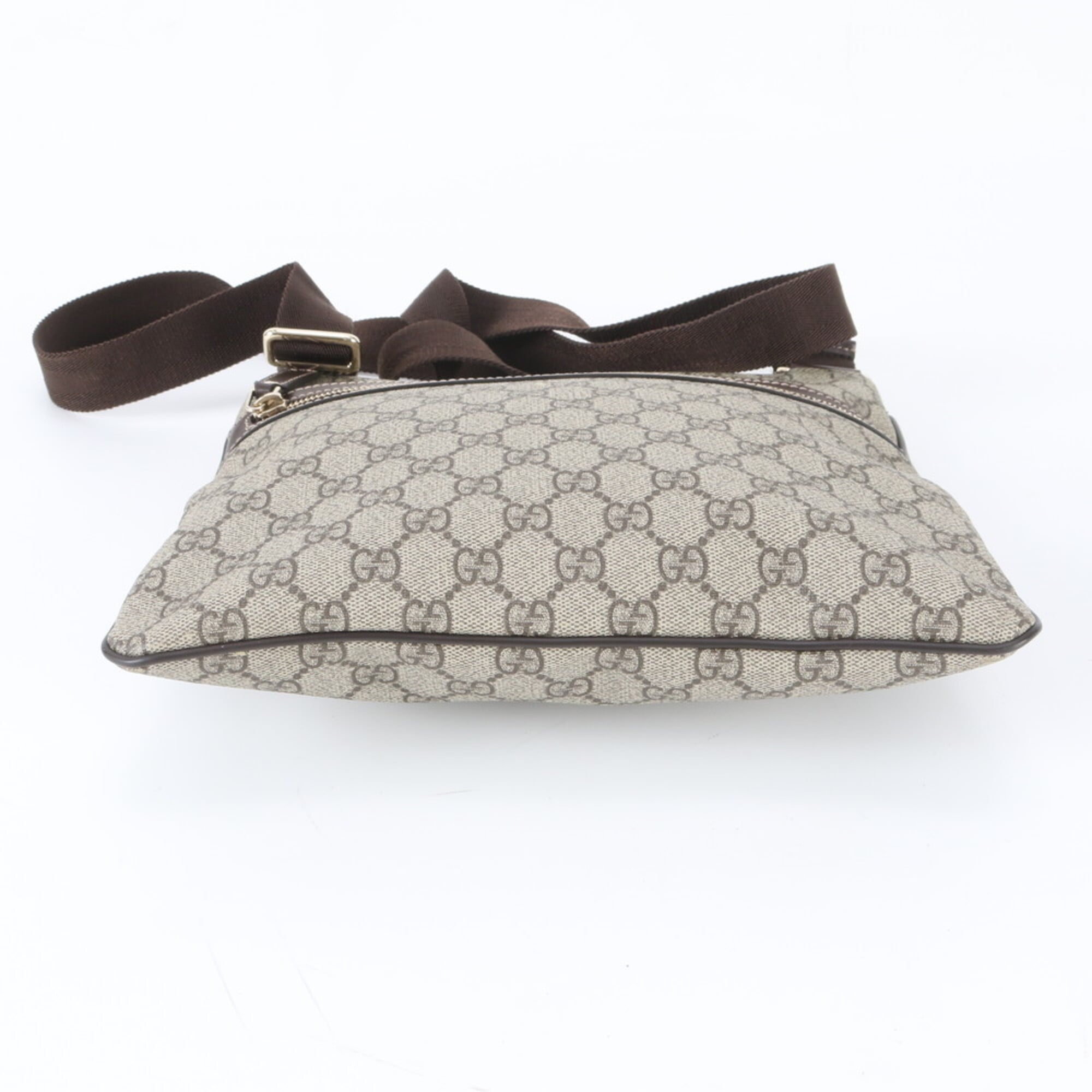 Gucci Beige Brown Leather Coated Canvas Messenger Bag Shoulder Bag Tote Bag (Pre-Owned)
