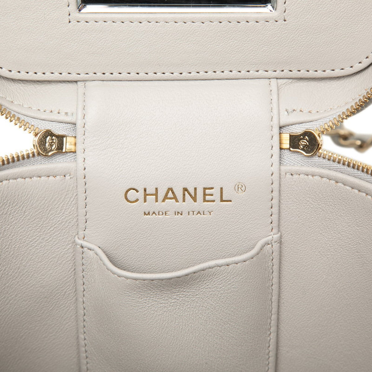 Chanel Gray Grained Calfskin Shoulder Bag Vanity Bag (Pre-Owned)