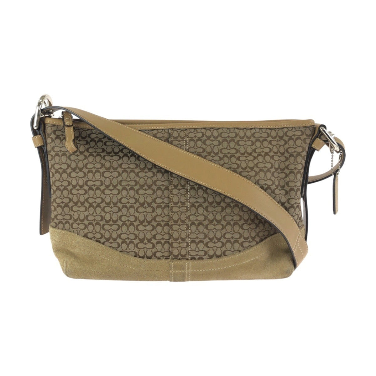 Coach Beige Brown Canvas Leather Messenger Bag Shoulder Bag (Pre-Owned)
