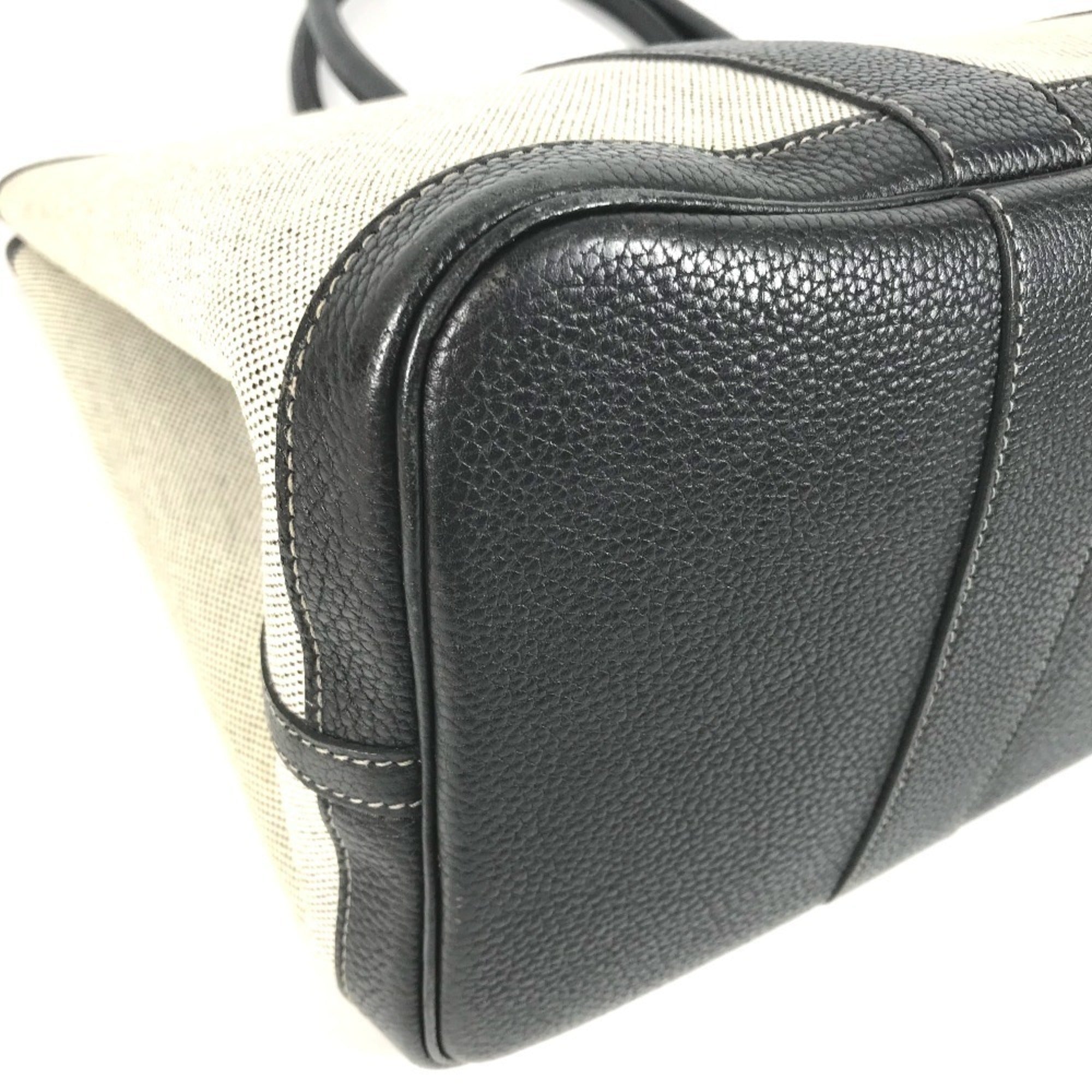 Hermes Garden Black Gray Toile H Leather Handbag Tote Bag (Pre-Owned)