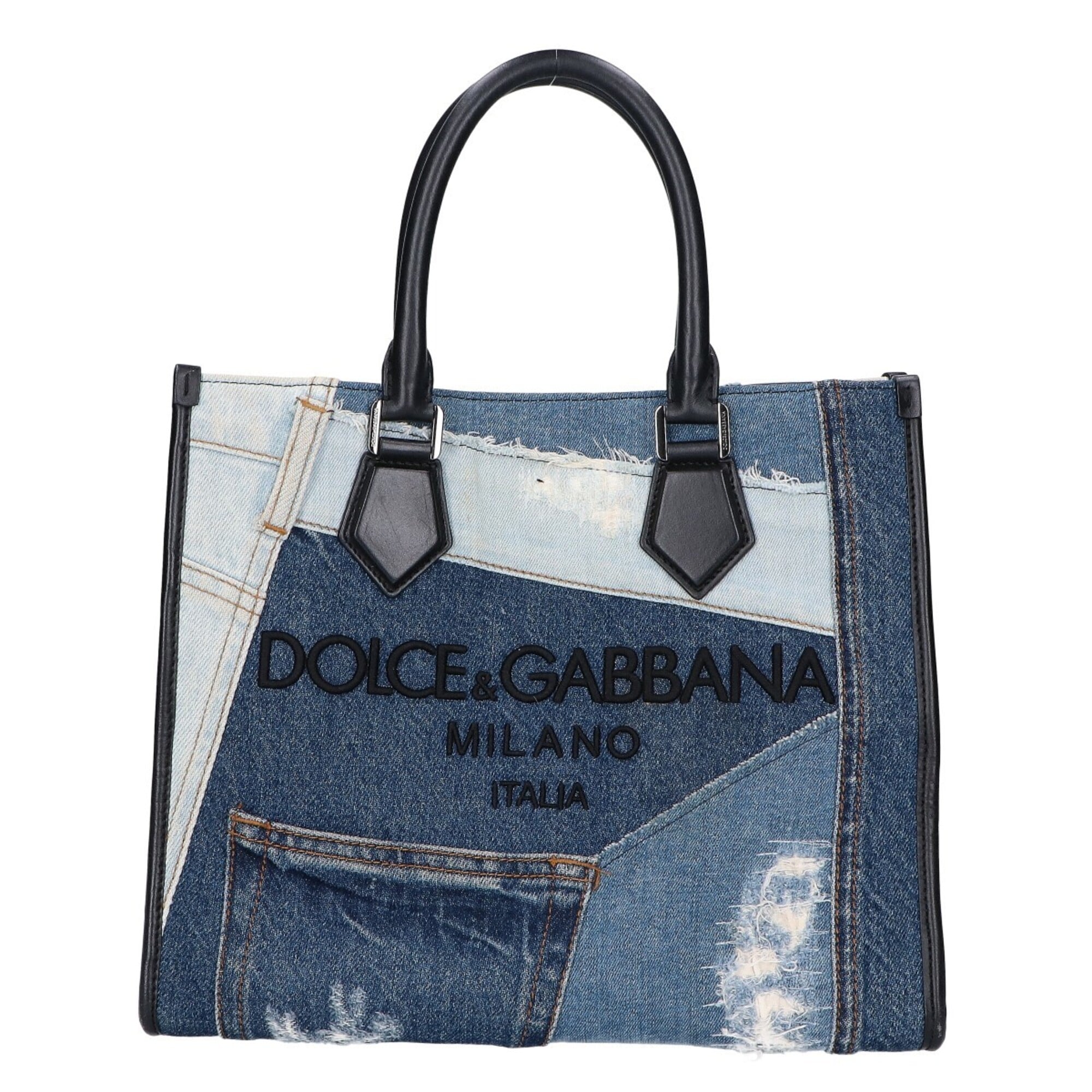 Dolce & Gabbana Black Blue Cotton Shopping Bag Tote Bag (Pre-Owned)
