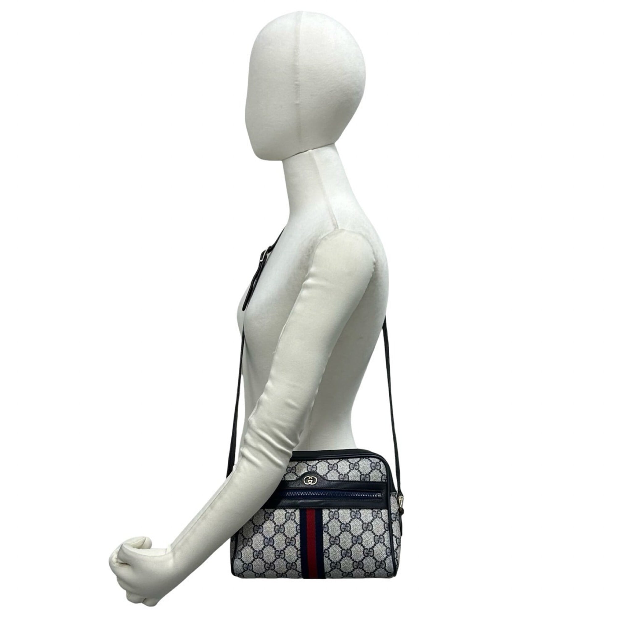 Gucci Navy Red Color Leather Pvc Pochette Shoulder Bag (Pre-Owned)