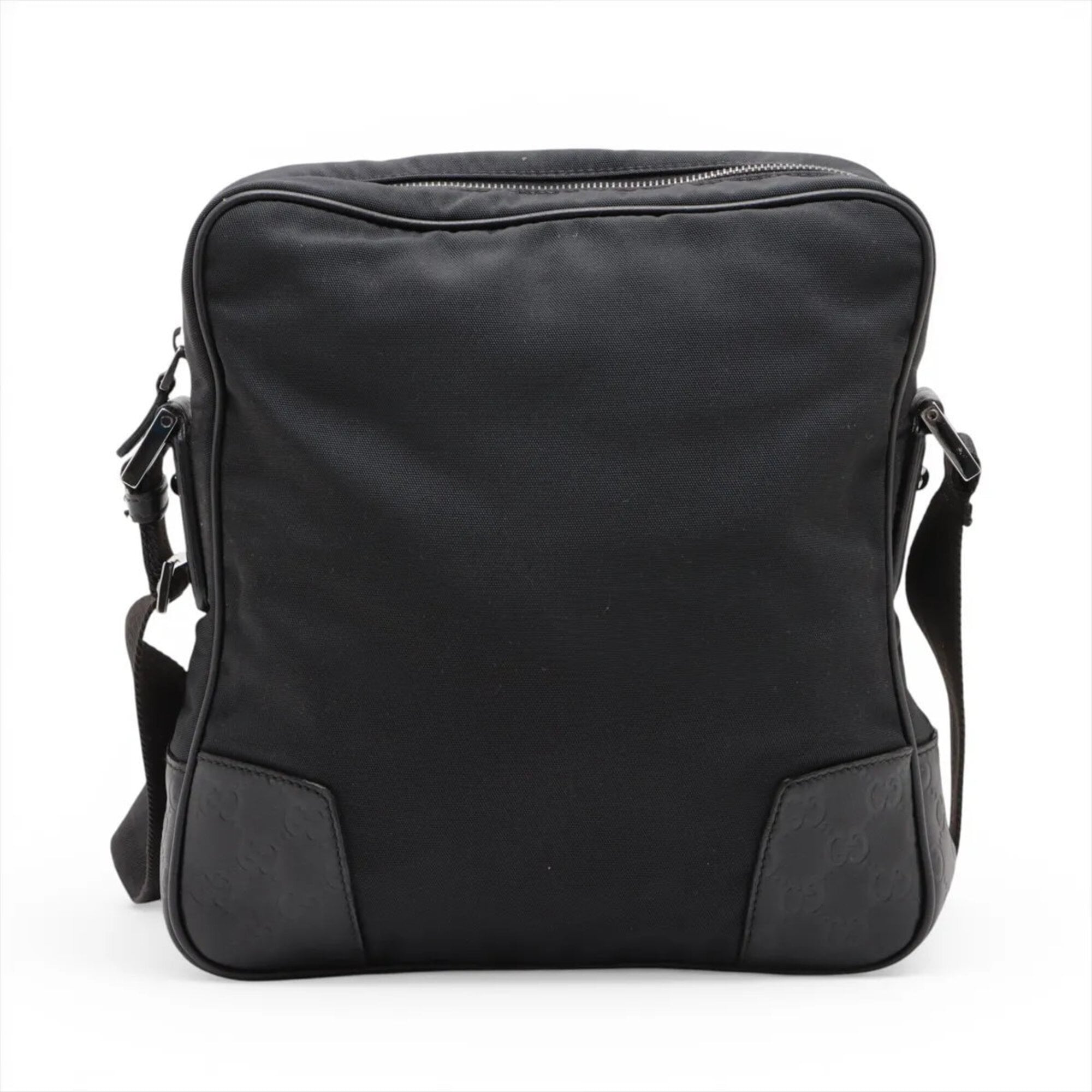 Gucci Black Leather Nylon Messenger Bag Shoulder Bag Tote Bag (Pre-Owned)