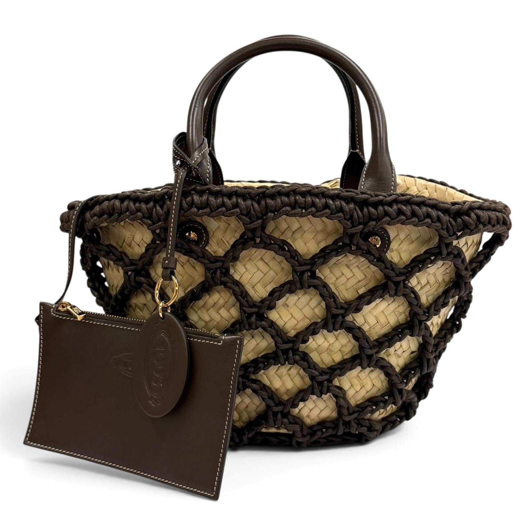 Tod's Brown Raffia Leather Basket Pouch Tote Bag (Pre-Owned)