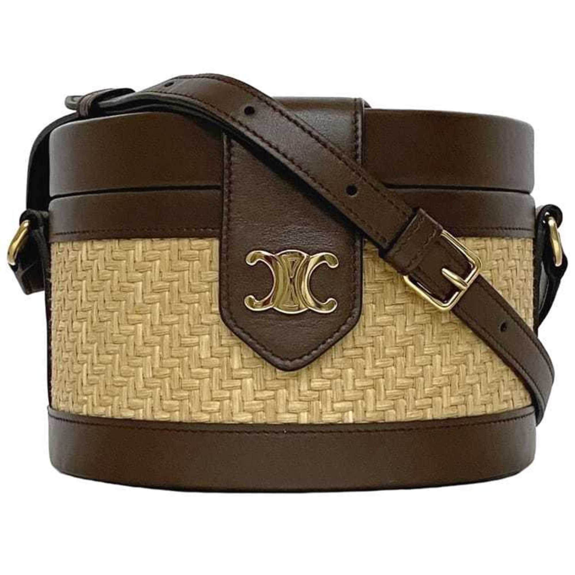 Celine Beige Brown Straw Leather Shoulder Bag (Pre-Owned)