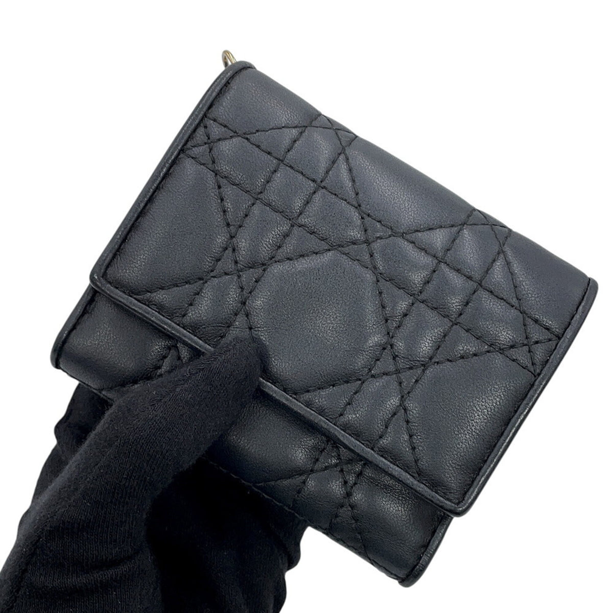 Christian Dior Black Leather Wallet (Tri-Fold) (Pre-Owned)