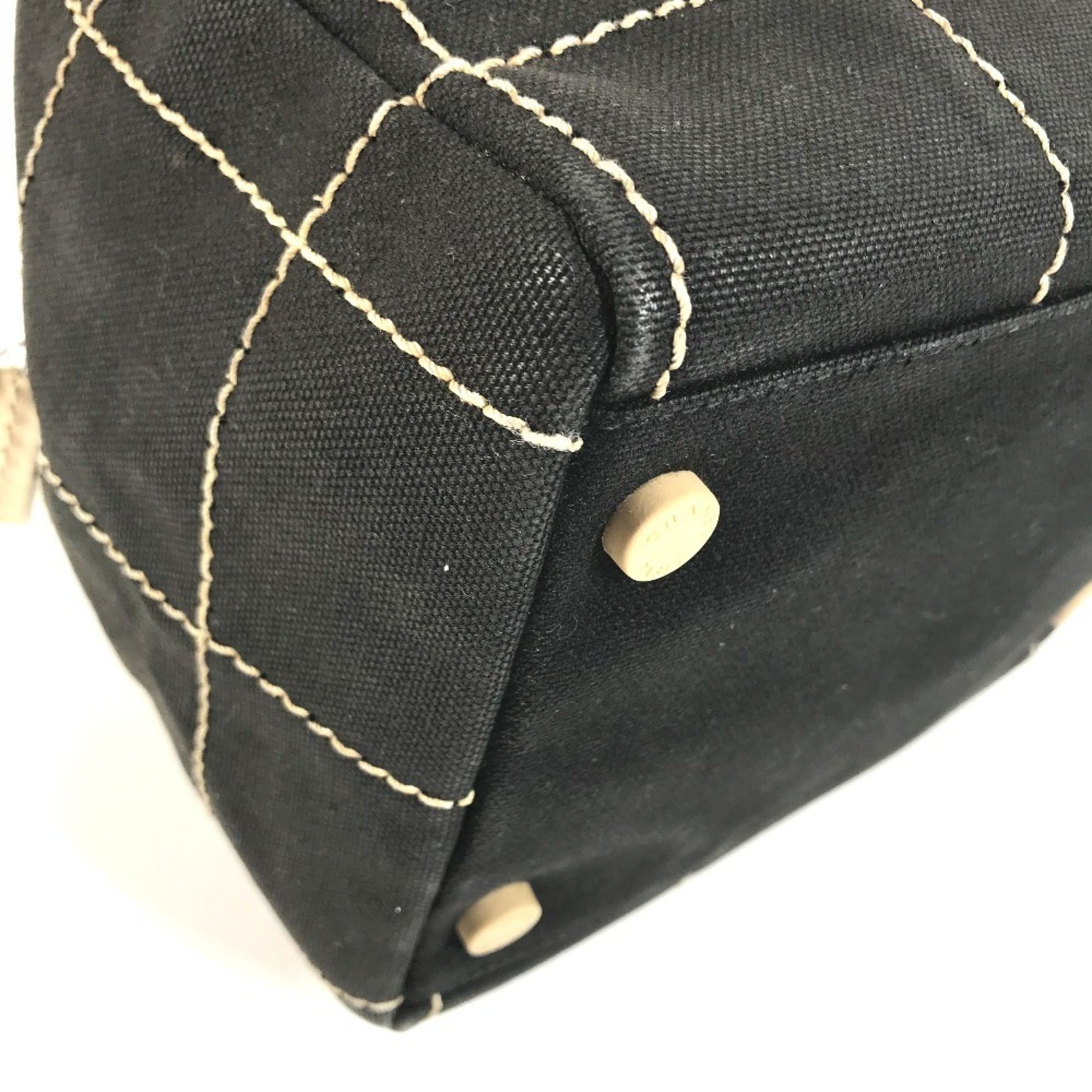 Chanel Chocolate Bar Black White Leather Canvas Boston Bag Handbag (Pre-Owned)
