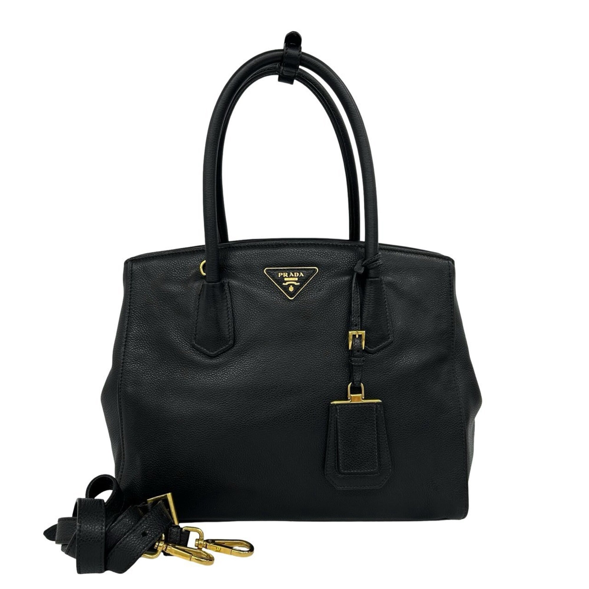 Prada Black Leather Handbag Shoulder Bag Tote Bag (Pre-Owned)