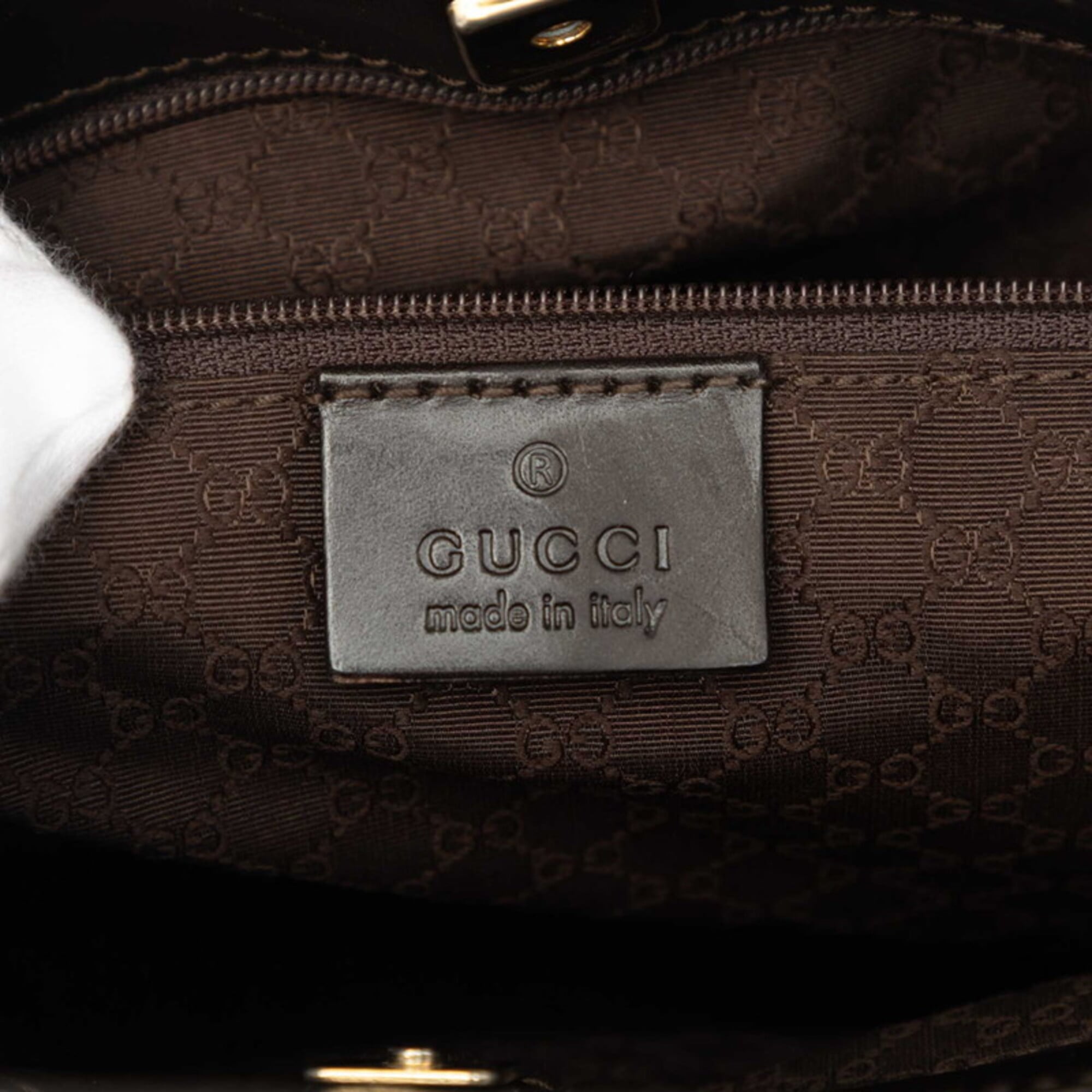 Gucci Beige Dark Brown Canvas Leather Handbag Shoulder Bag (Pre-Owned)