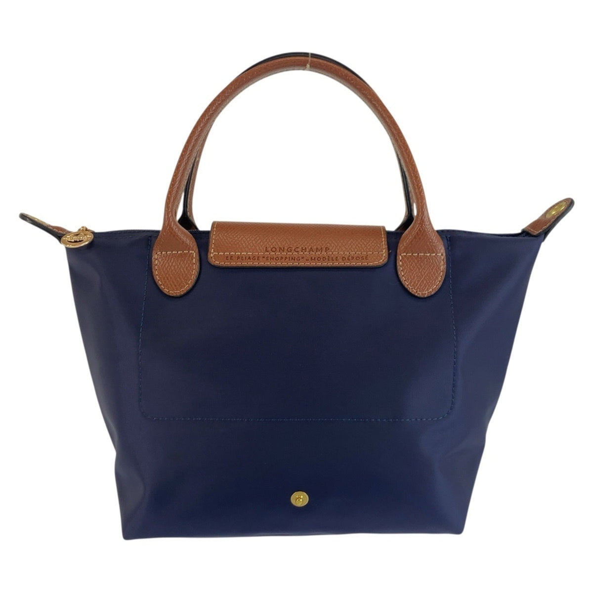 Longchamp Brown Navy Nylon Leather Shoulder Bag Tote Bag (Pre-Owned)