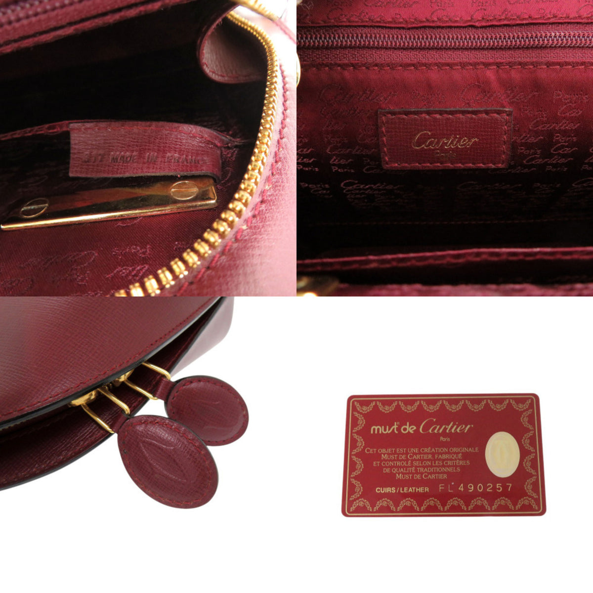 Cartier Bordeaux Red Color Leather Handbag (Pre-Owned)