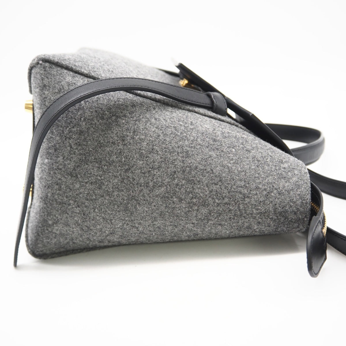 Celine Black Gray Felt Leather Handbag (Pre-Owned)