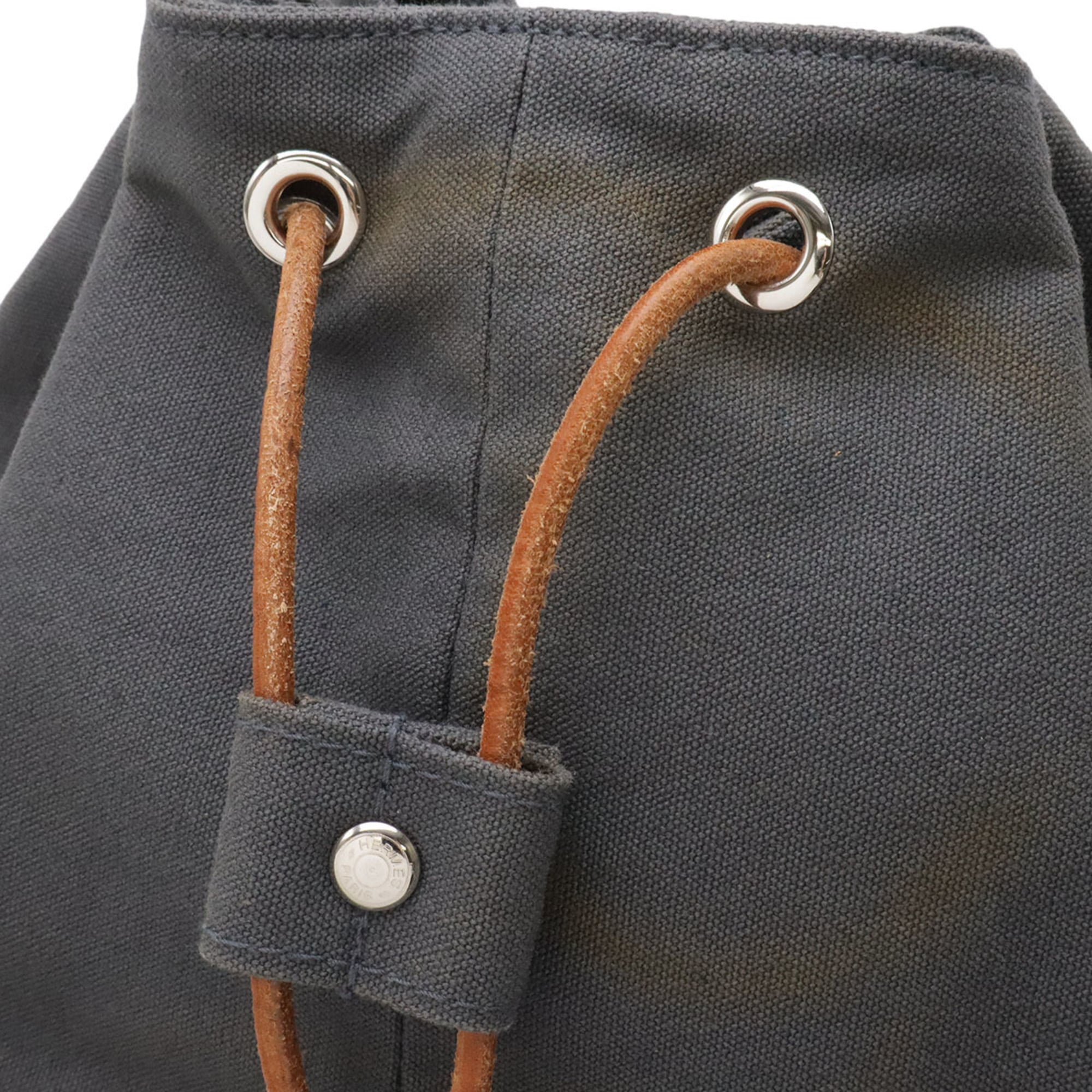 Hermes Gray Canvas Leather Shoulder Bag (Pre-Owned)