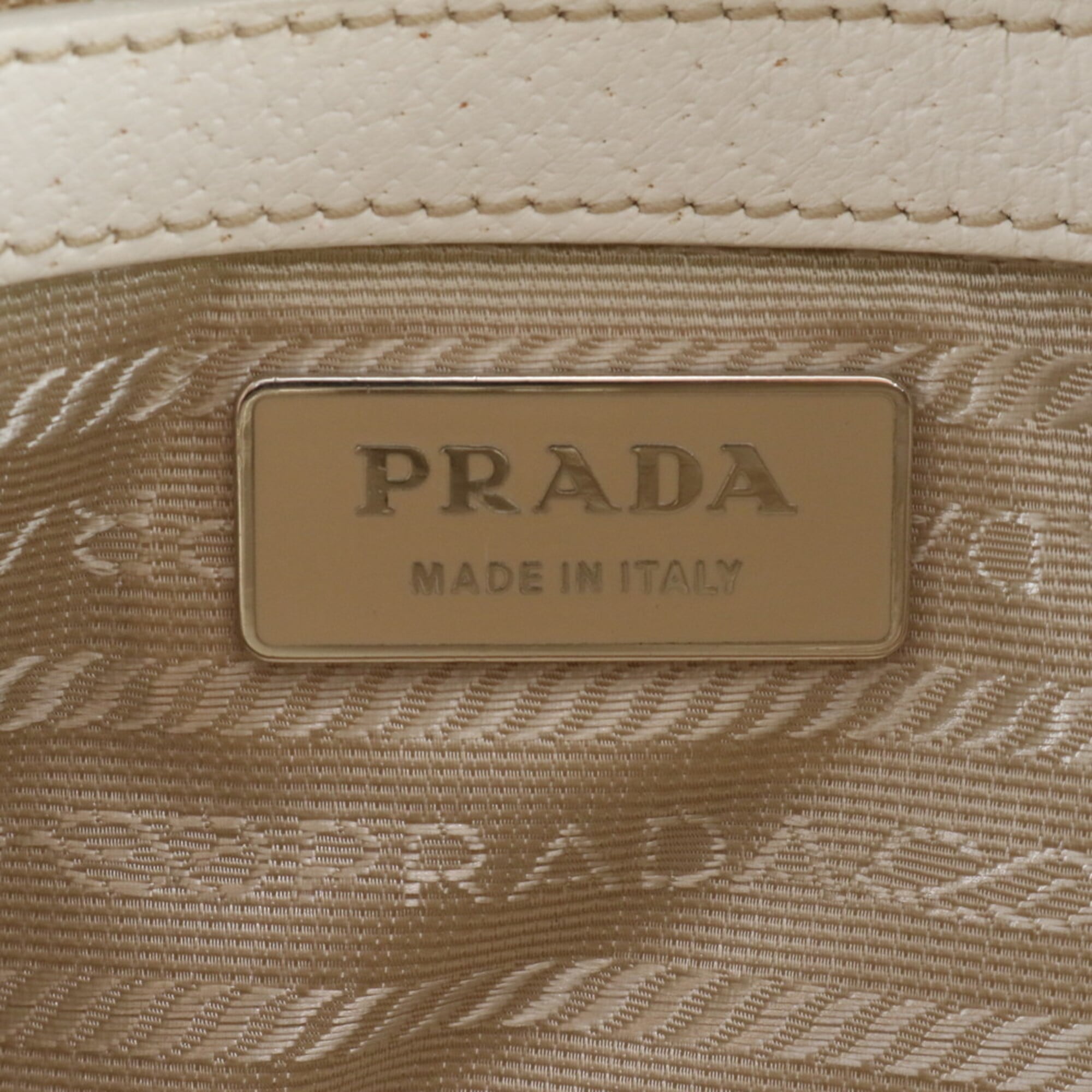 Prada Ivory Leather Canvas Handbag Tote Bag (Pre-Owned)
