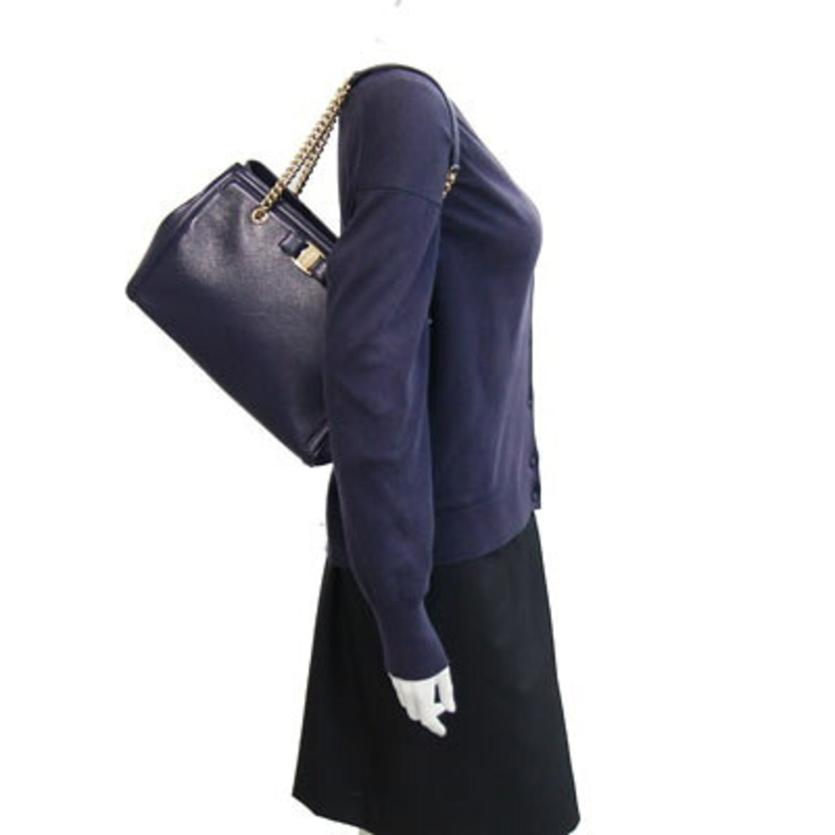 Salvatore Ferragamo Vara Navy Leather Tote Bag (Pre-Owned)