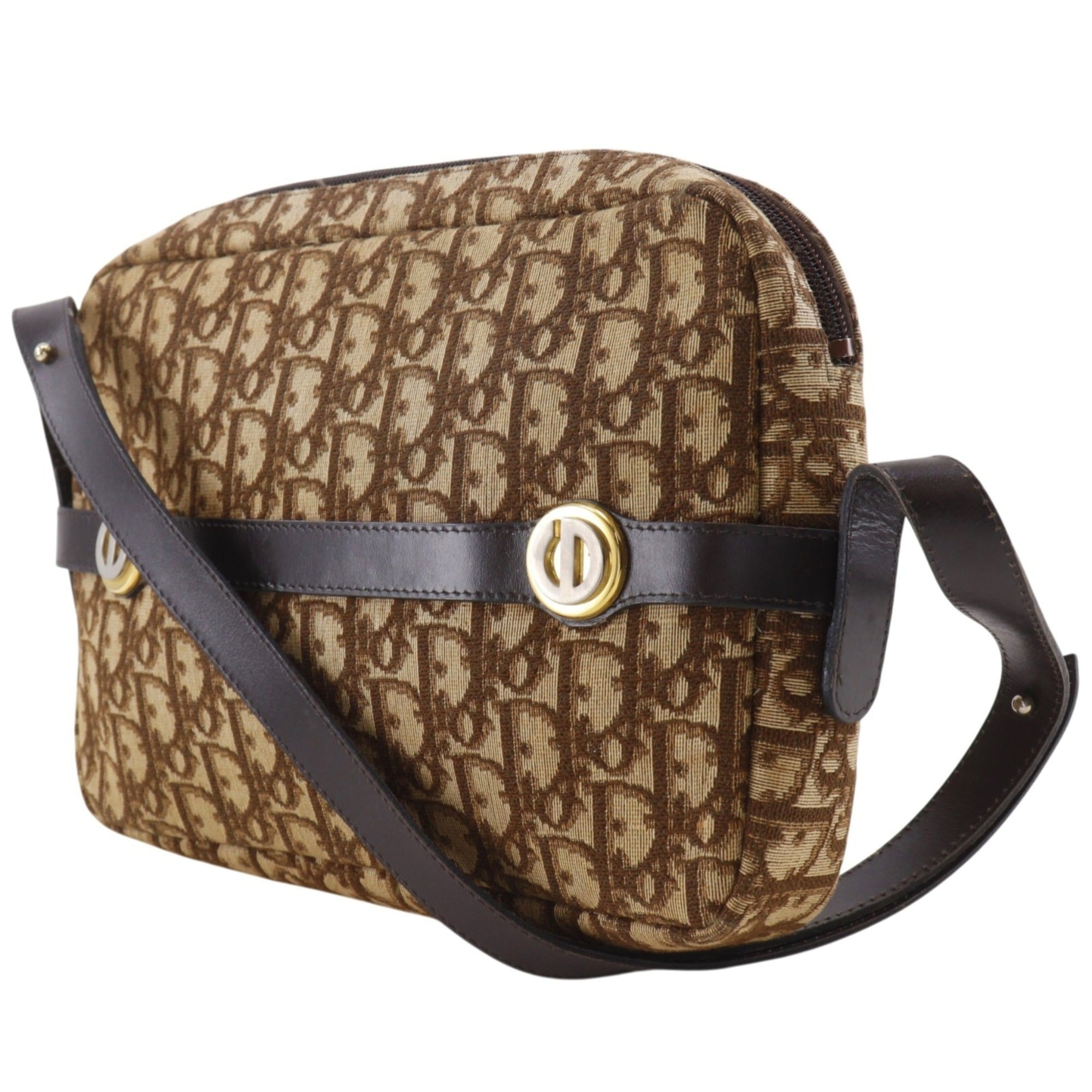 Christian Dior Trotter Brown Canvas Shoulder Bag (Pre-Owned)