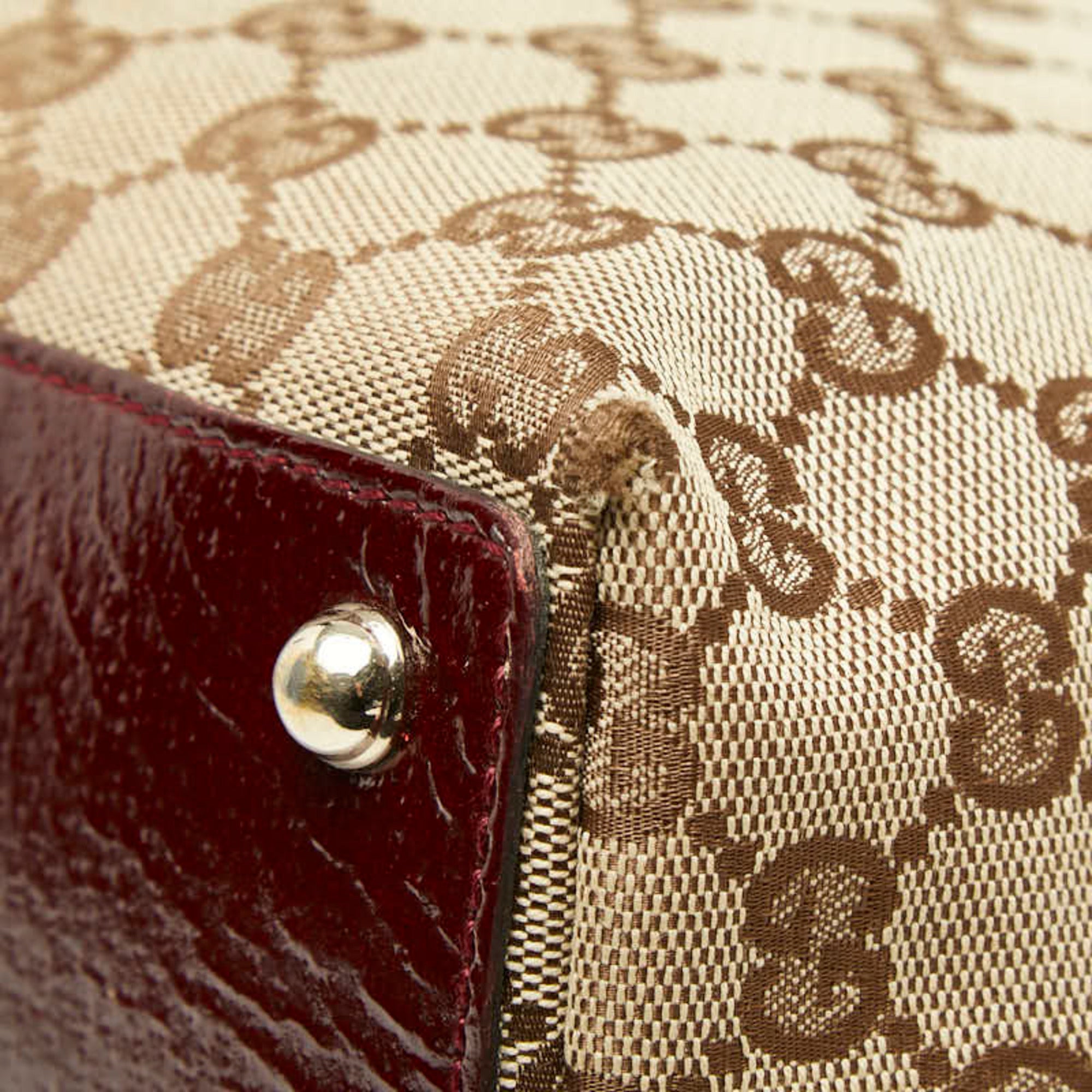 Gucci Gg Canvas Brown Red Color Canvas Leather Handbag Tote Bag (Pre-Owned)