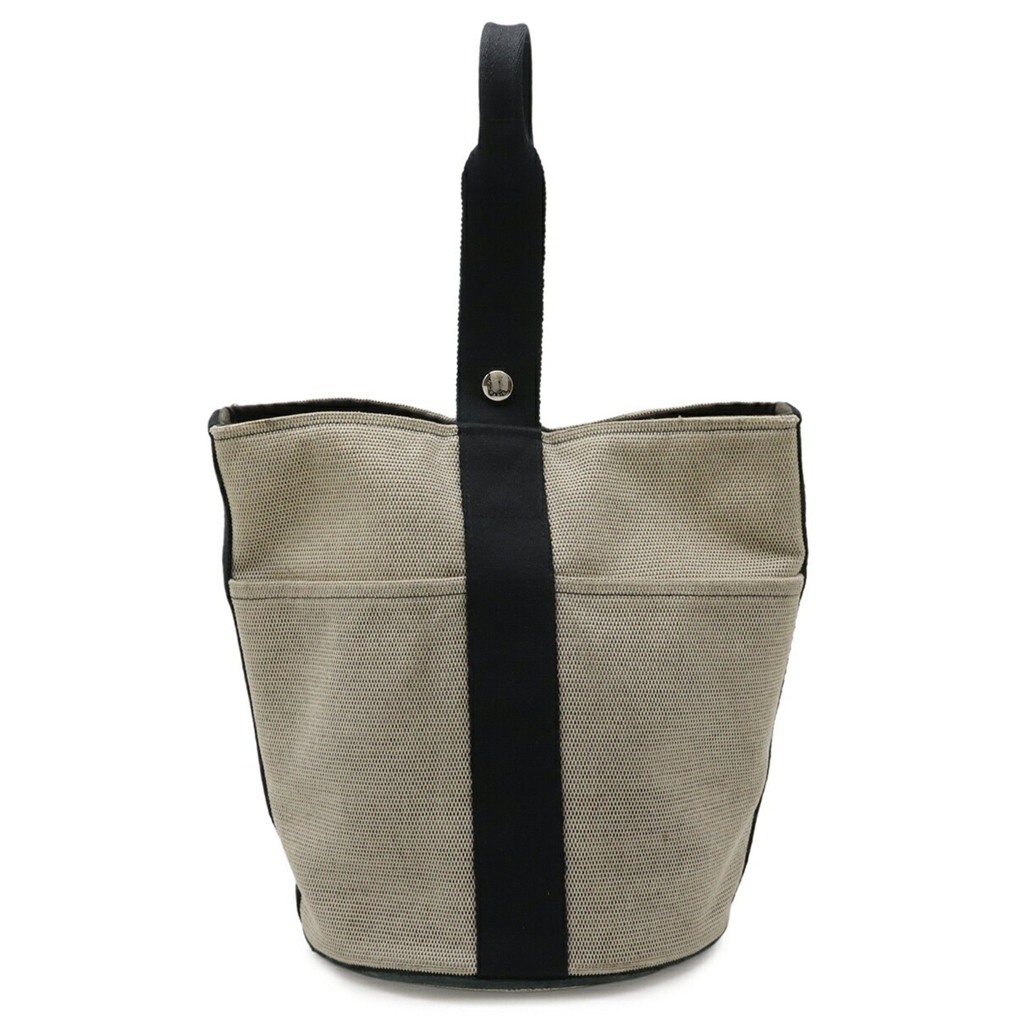 Hermes Saxon Beige Black Toile H Handbag (Pre-Owned)