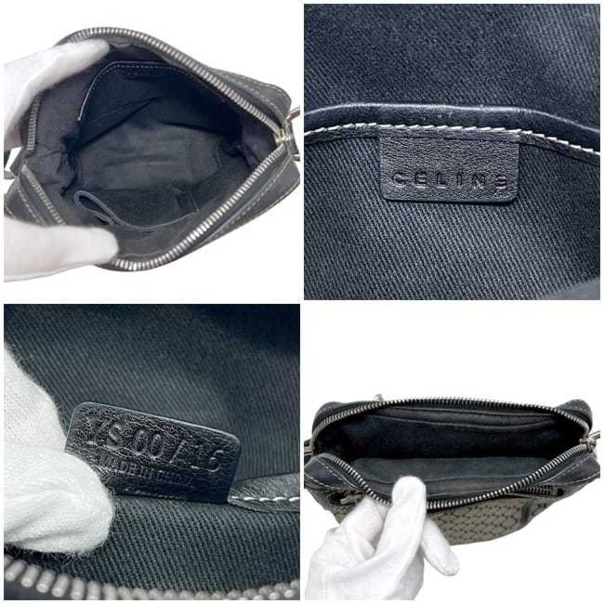 Celine Black Gray Nylon Leather Shoulder Bag (Pre-Owned)