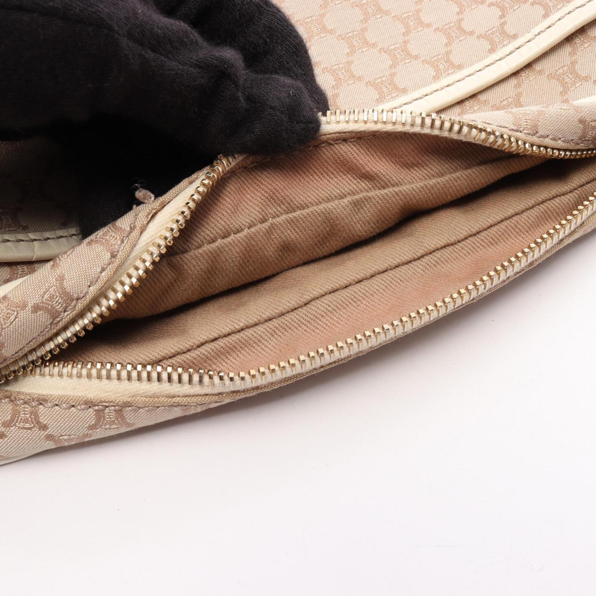Celine Beige Ivory Canvas Leather Handbag Shoulder Bag (Pre-Owned)