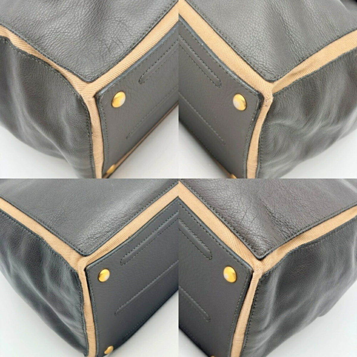 Yves Saint Laurent Beige Dark Brown Leather Canvas Handbag Shoulder Bag (Pre-Owned)