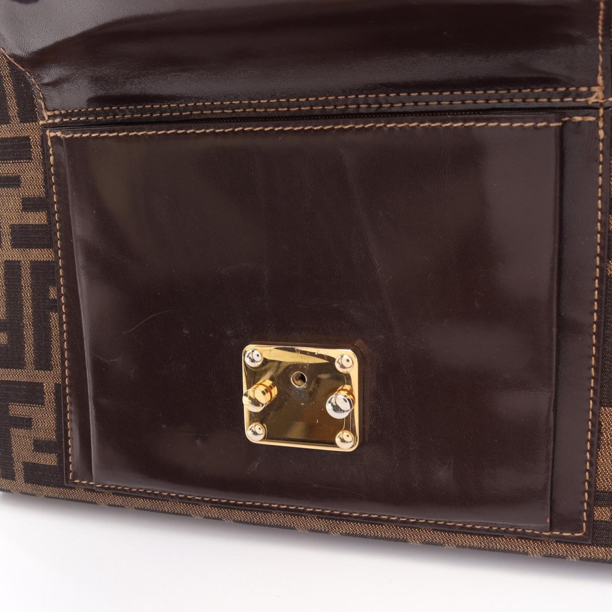Fendi Black Brown Canvas Leather Handbag Tote Bag (Pre-Owned)