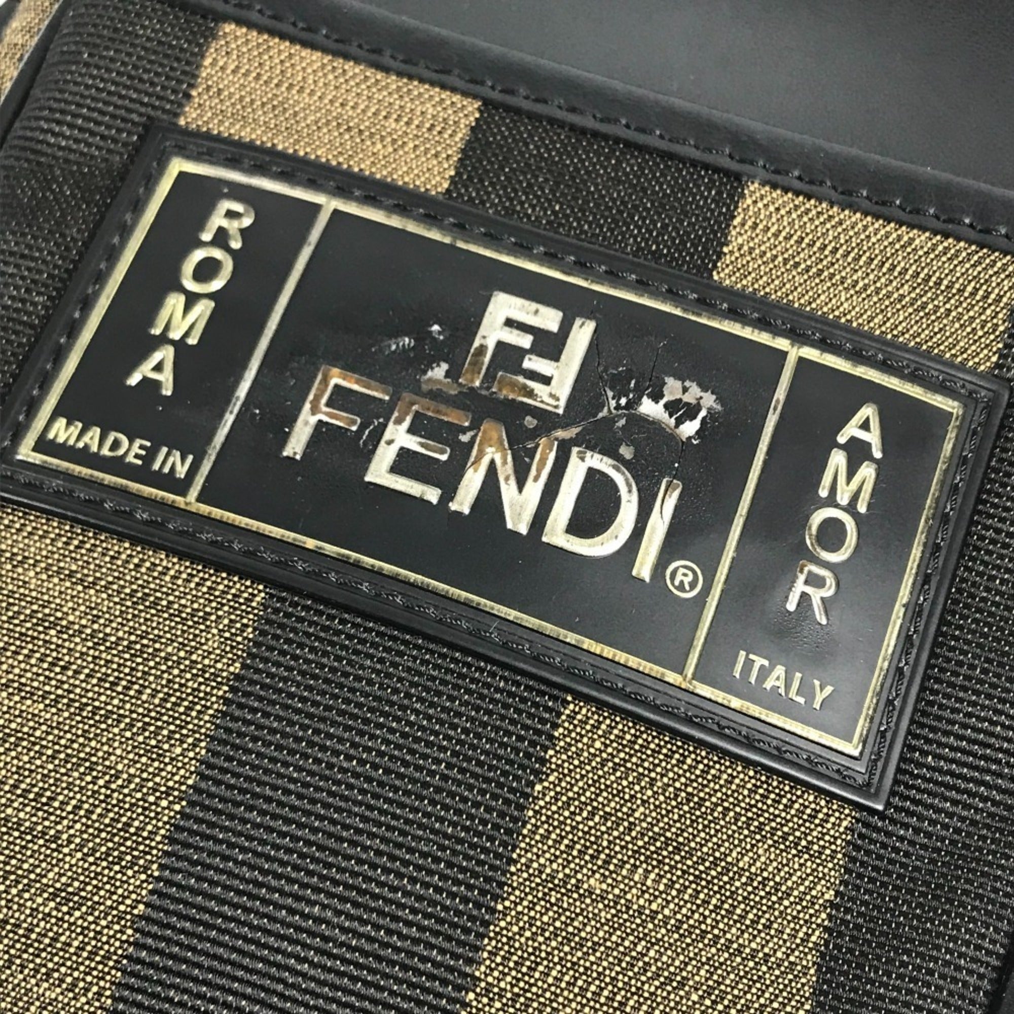 Fendi Black Khaki Leather Canvas Pochette Shoulder Bag (Pre-Owned)