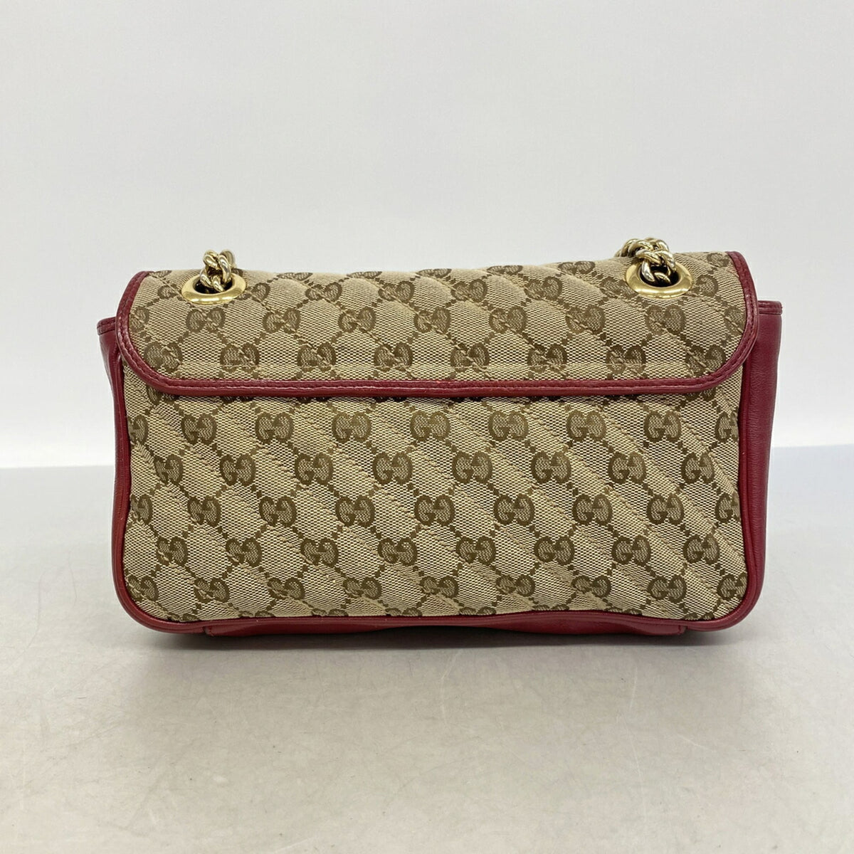 Gucci Beige Red Color Canvas Leather Shoulder Bag (Pre-Owned)