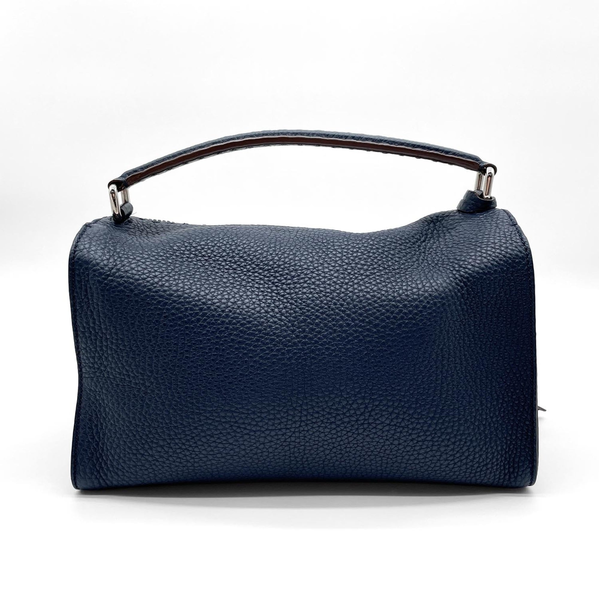 Fendi Navy Leather Boston Bag Shoulder Bag (Pre-Owned)
